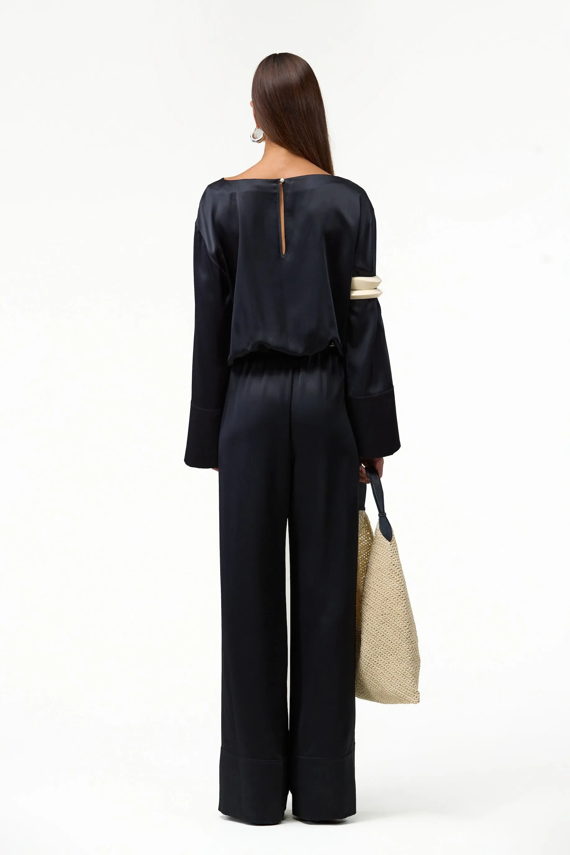 Long Sleeve Silk Jumpsuit (Black) sold by SAME product image thumbnail 3
