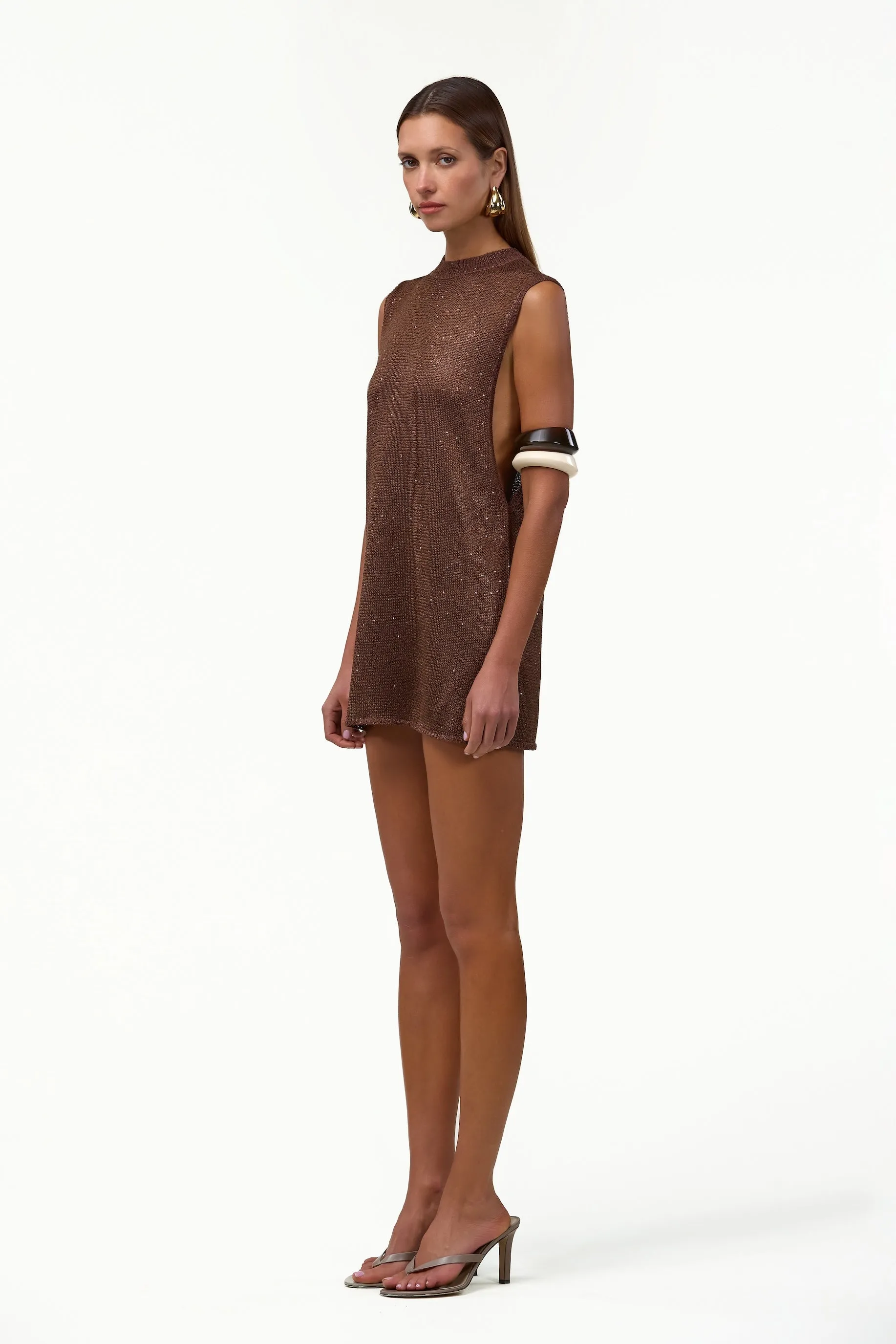 Sleeveless Knit Mini Dress (Chocolate Brown Sequin) sold by SAME product image thumbnail 2