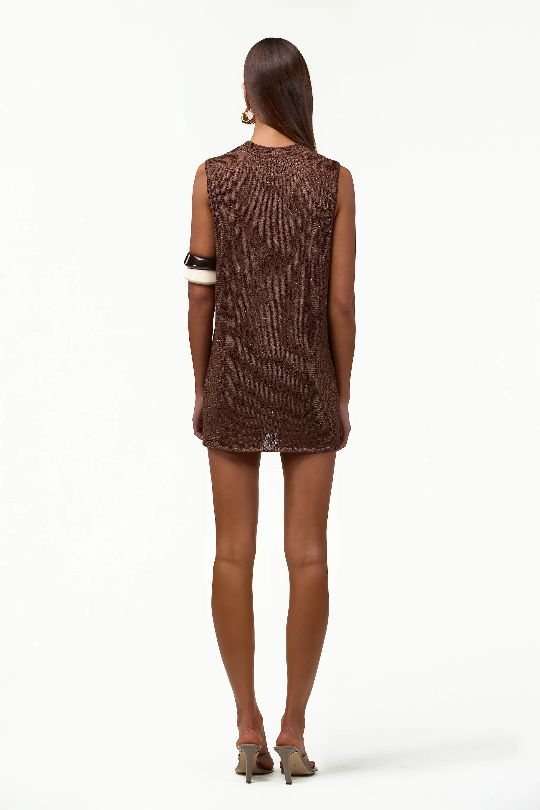 Sleeveless Knit Mini Dress (Chocolate Brown Sequin) sold by SAME product image thumbnail 3