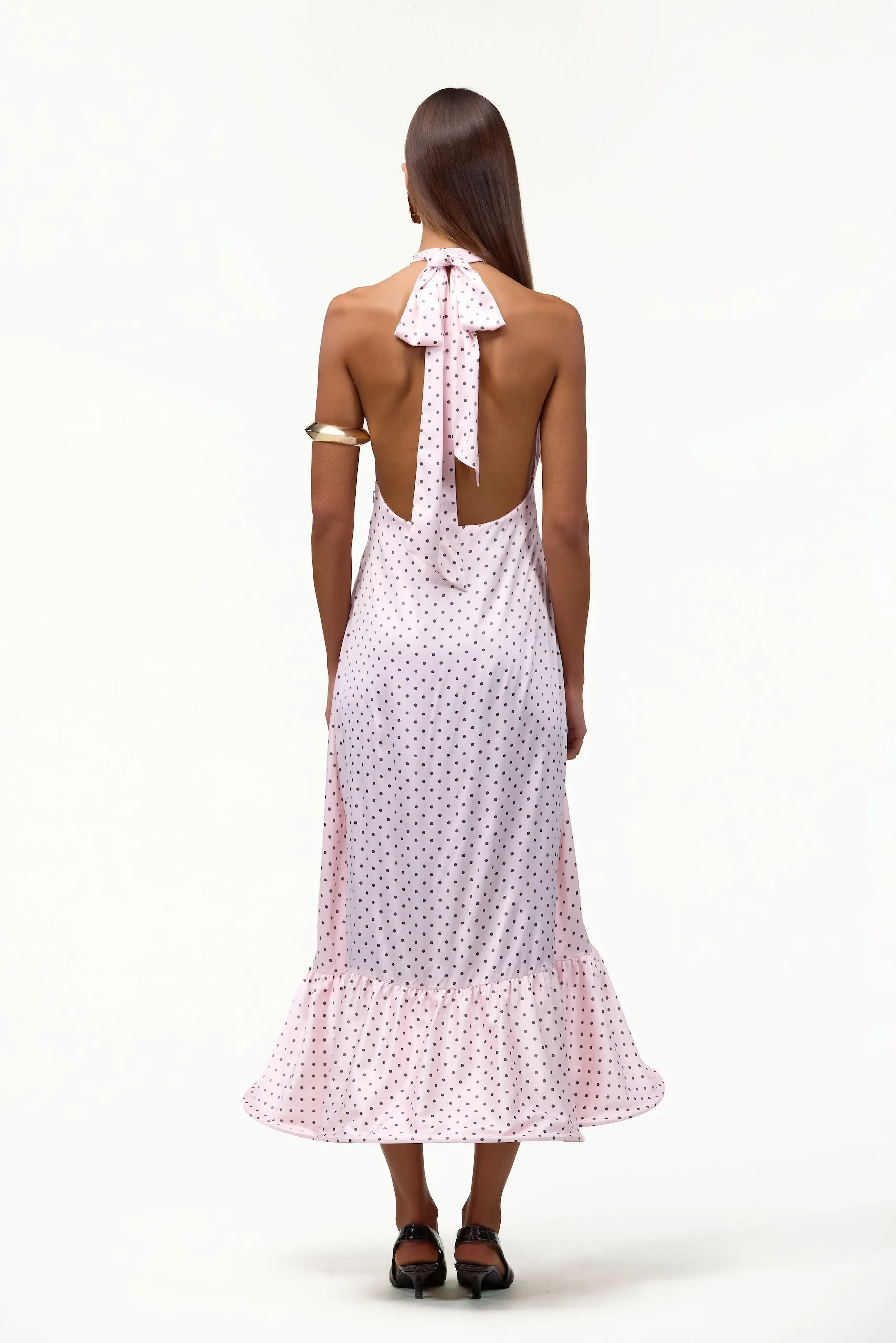 Halter Flounce Midi Dress (Pink Polka Dot) sold by SAME product image thumbnail 3