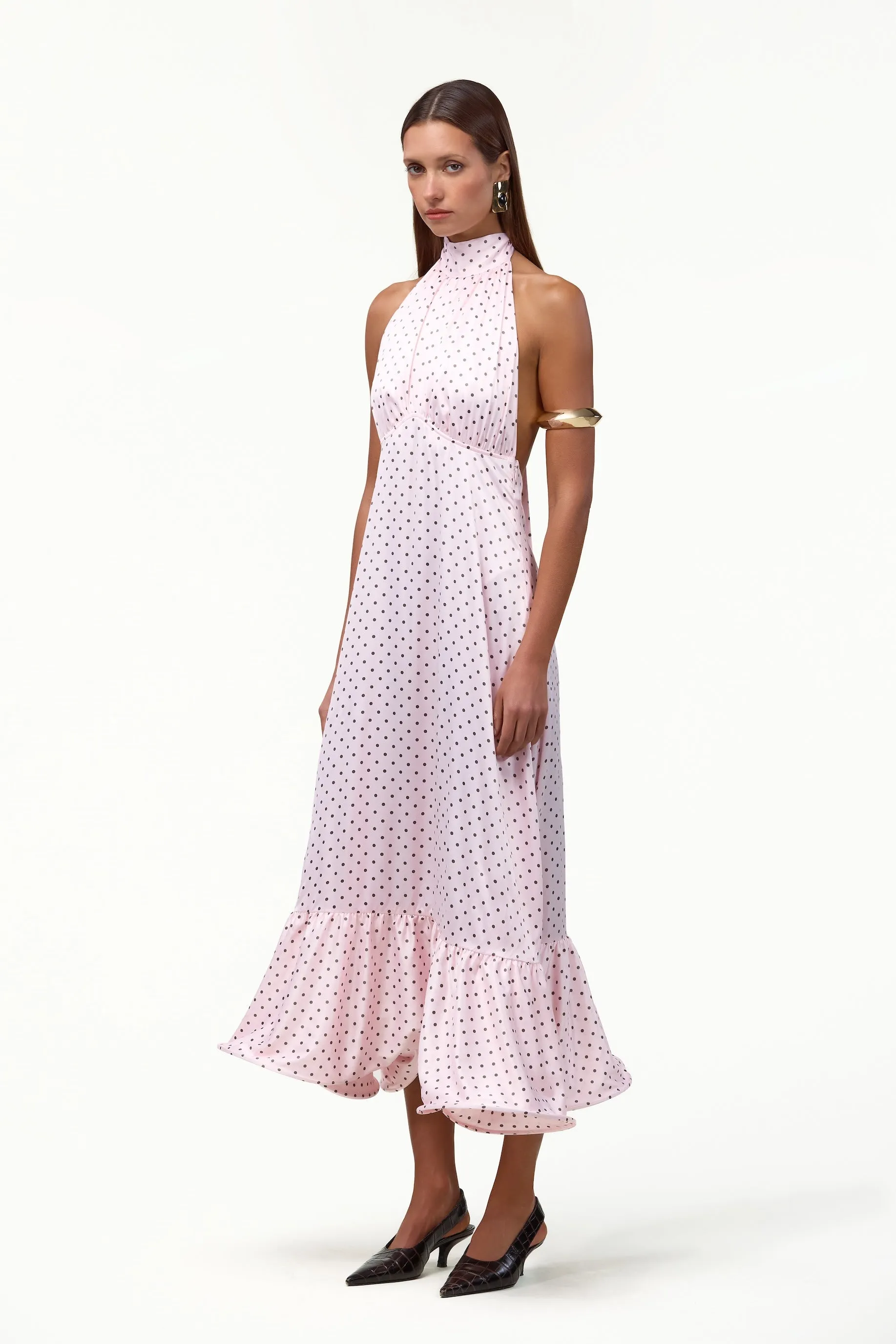 Halter Flounce Midi Dress (Pink Polka Dot) sold by SAME product image thumbnail 2