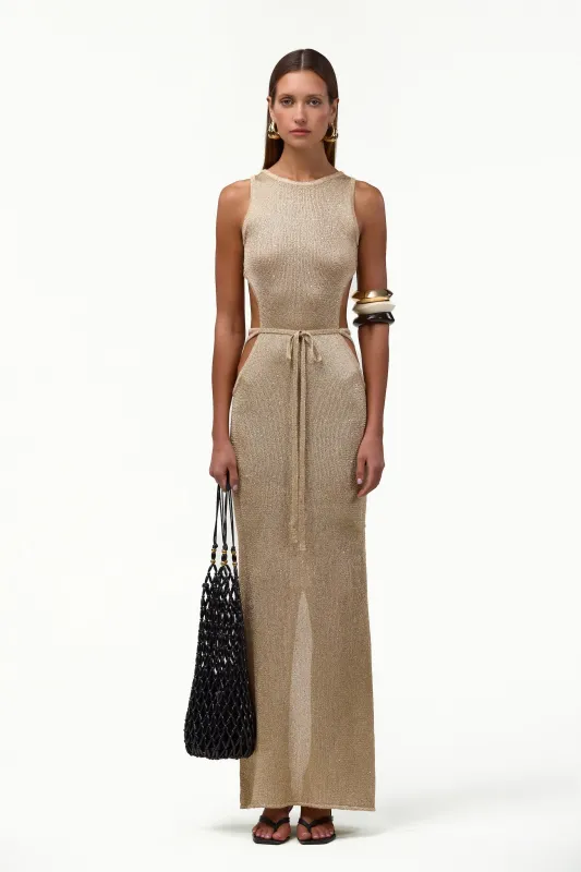 Tie Maxi Dress (Light Gold Sequin) sold by SAME