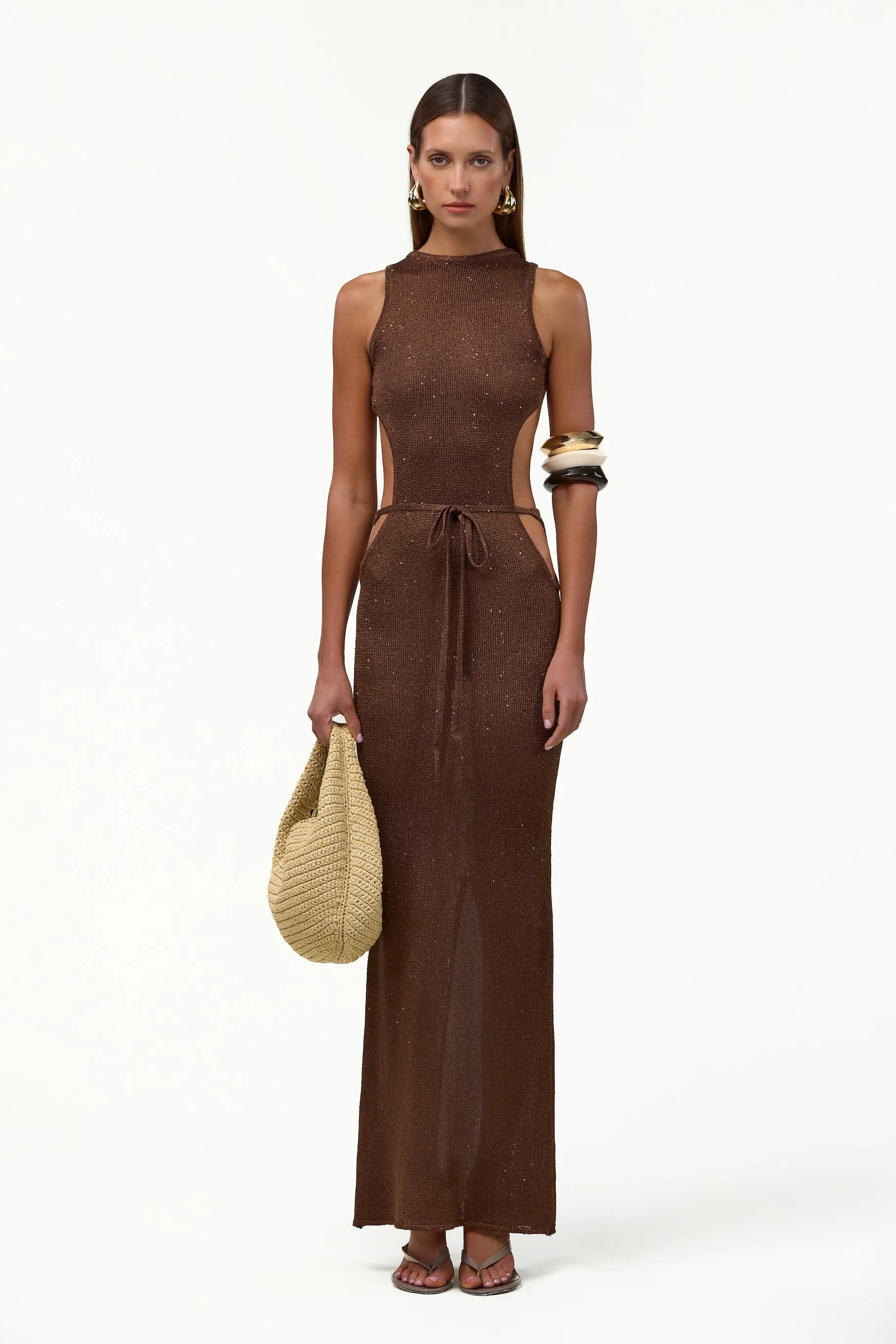 Tie Maxi Dress (Chocolate Brown Sequin) sold by SAME