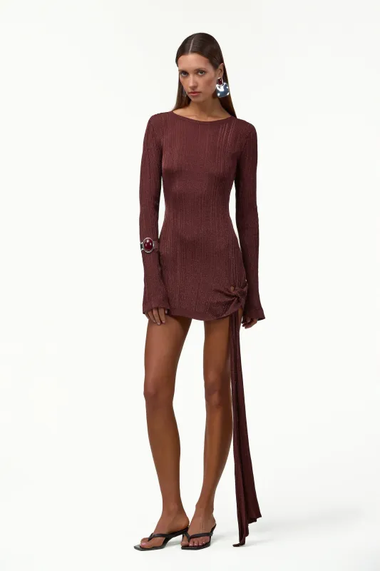 Metallic Twist Mini Dress (Chocolate Brown) sold by SAME