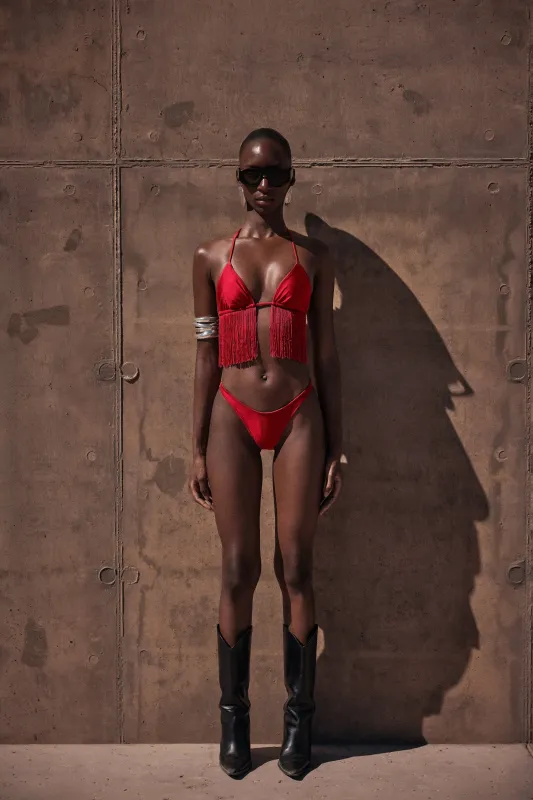 Fringe Triangle Top (Red) sold by SAME