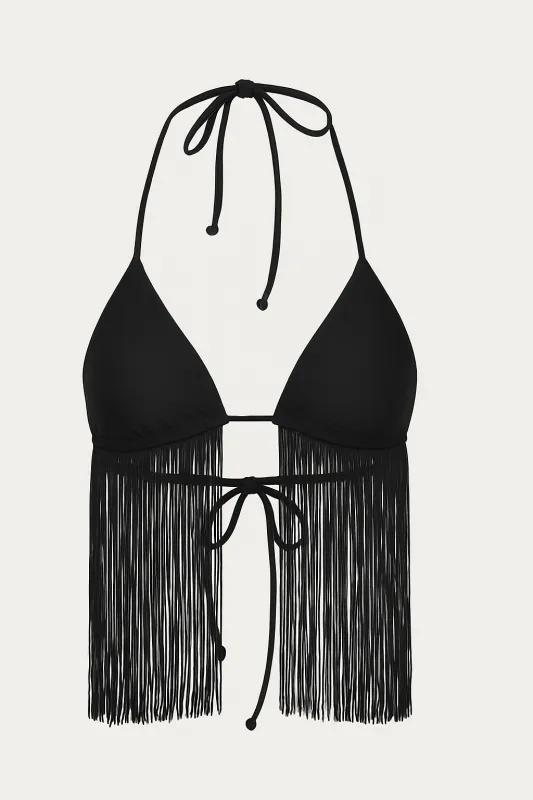 Fringe Triangle Top (Faux Suede Black) made by SAME