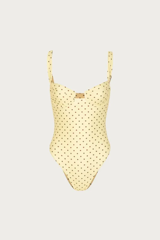 Bustier One Piece (Yellow Brown Polka Dot) made by SAME