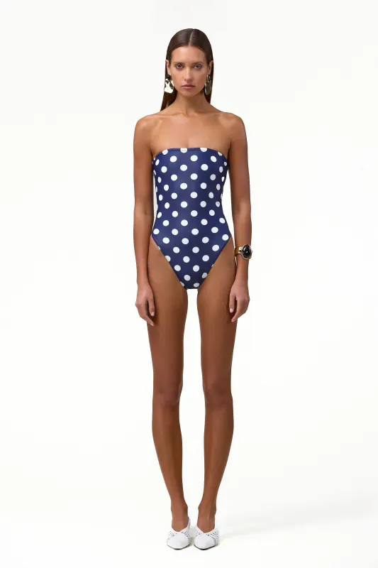 Strapless One Piece (Navy White Polka Dot) made by SAME