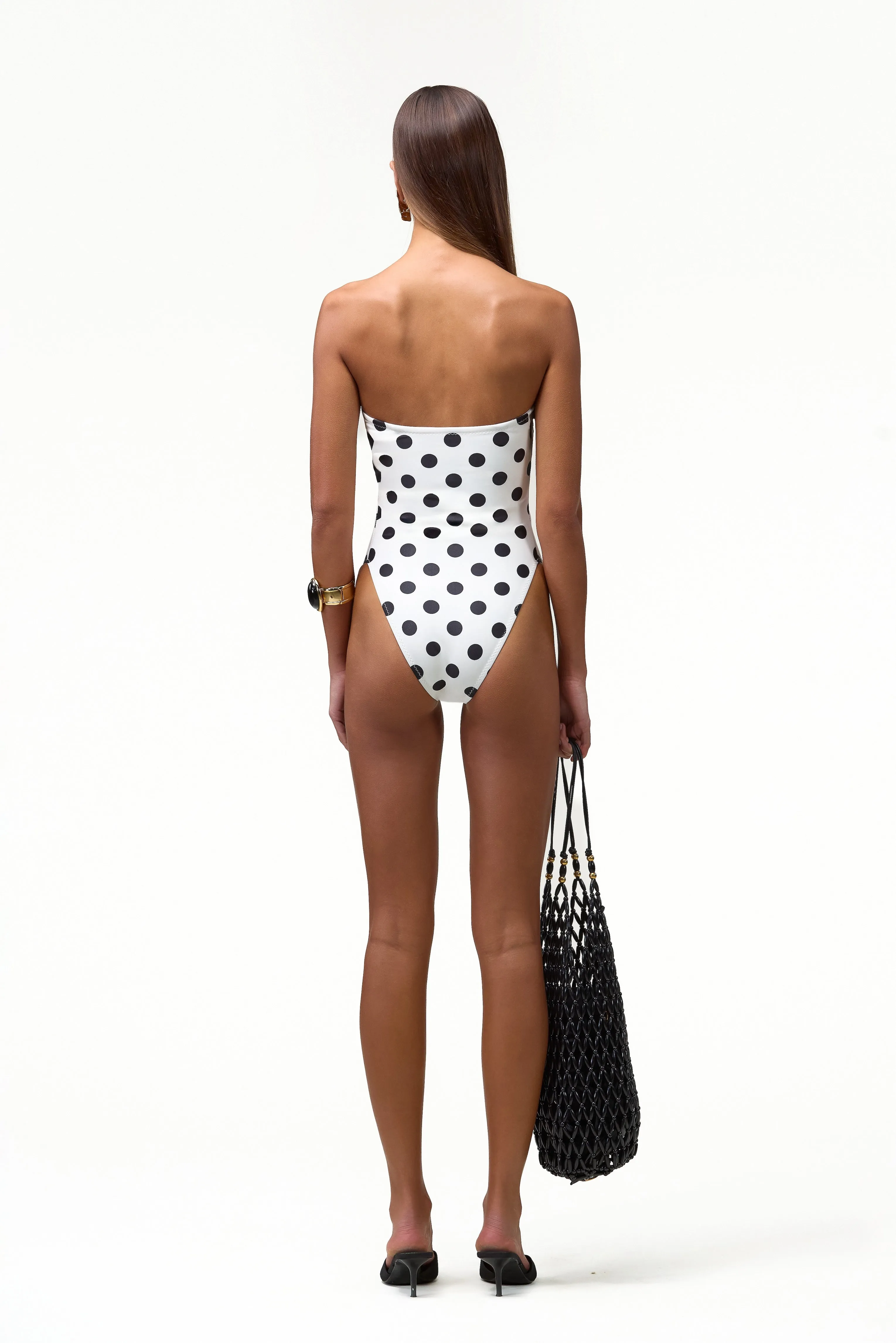 Strapless One Piece (White Black Polka Dot) sold by SAME product image thumbnail 4