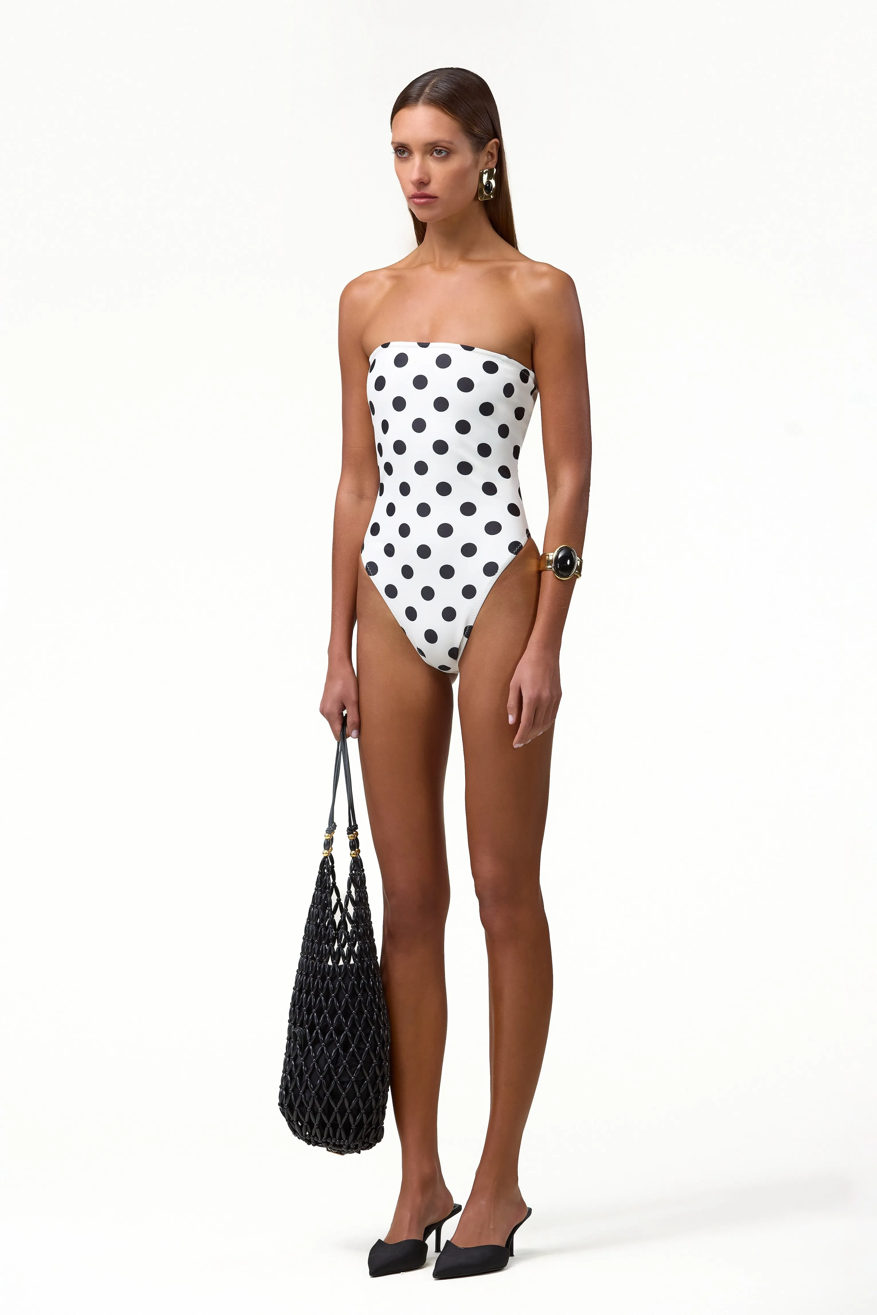 Strapless One Piece (White Black Polka Dot) sold by SAME product image thumbnail 3