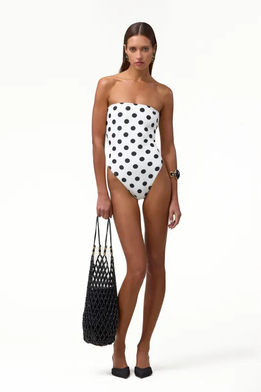 Strapless One Piece (White Black Polka Dot) made by SAME
