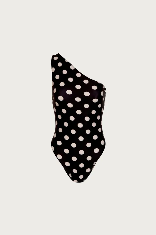 One Shoulder One Piece (Black Taupe Polka Dot) made by SAME
