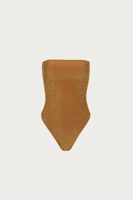 Strapless One Piece (Mocha Shimmer Lurex) made by SAME