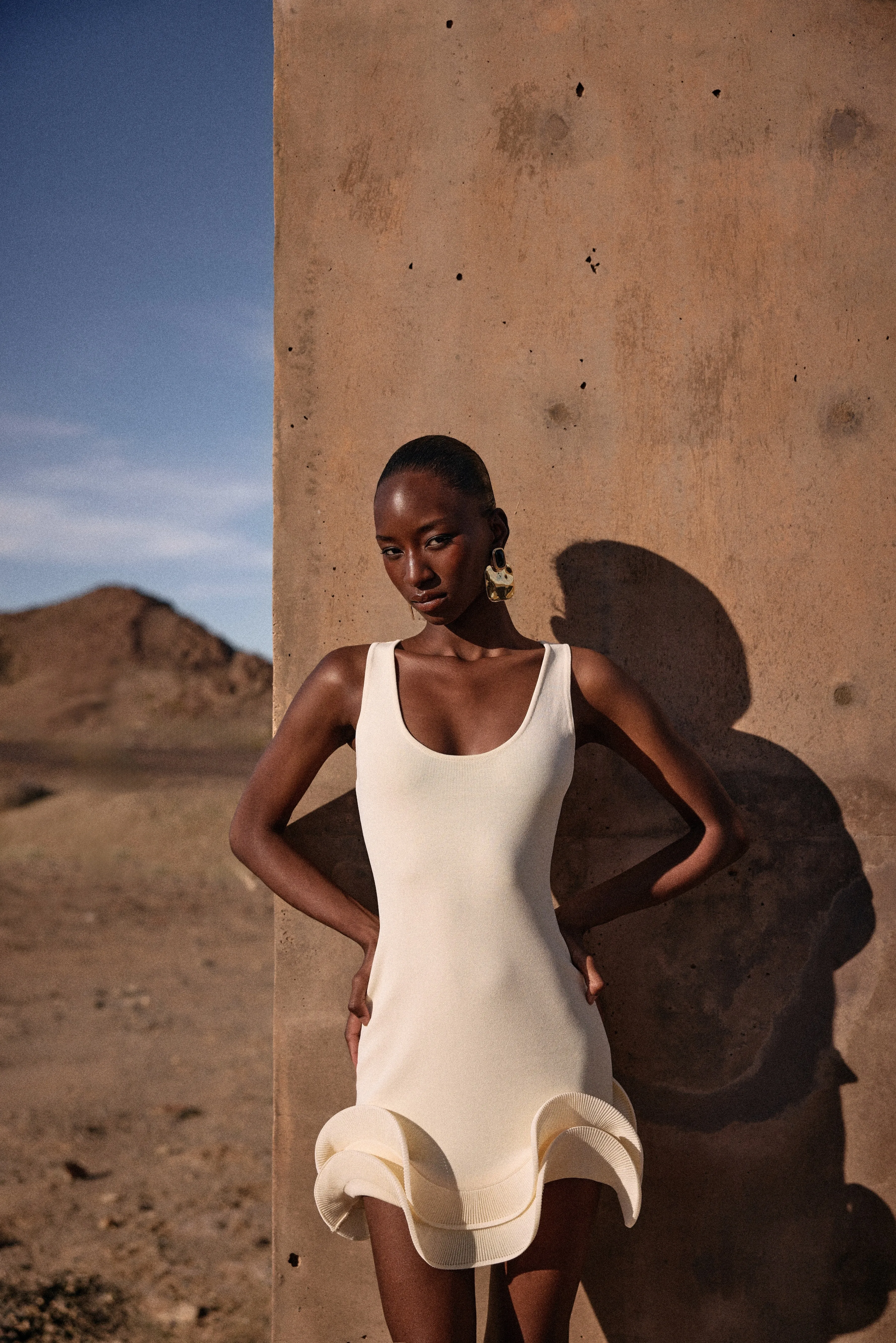 Double Ruffle Hem Mini Dress (Cream) sold by SAME product image thumbnail 3