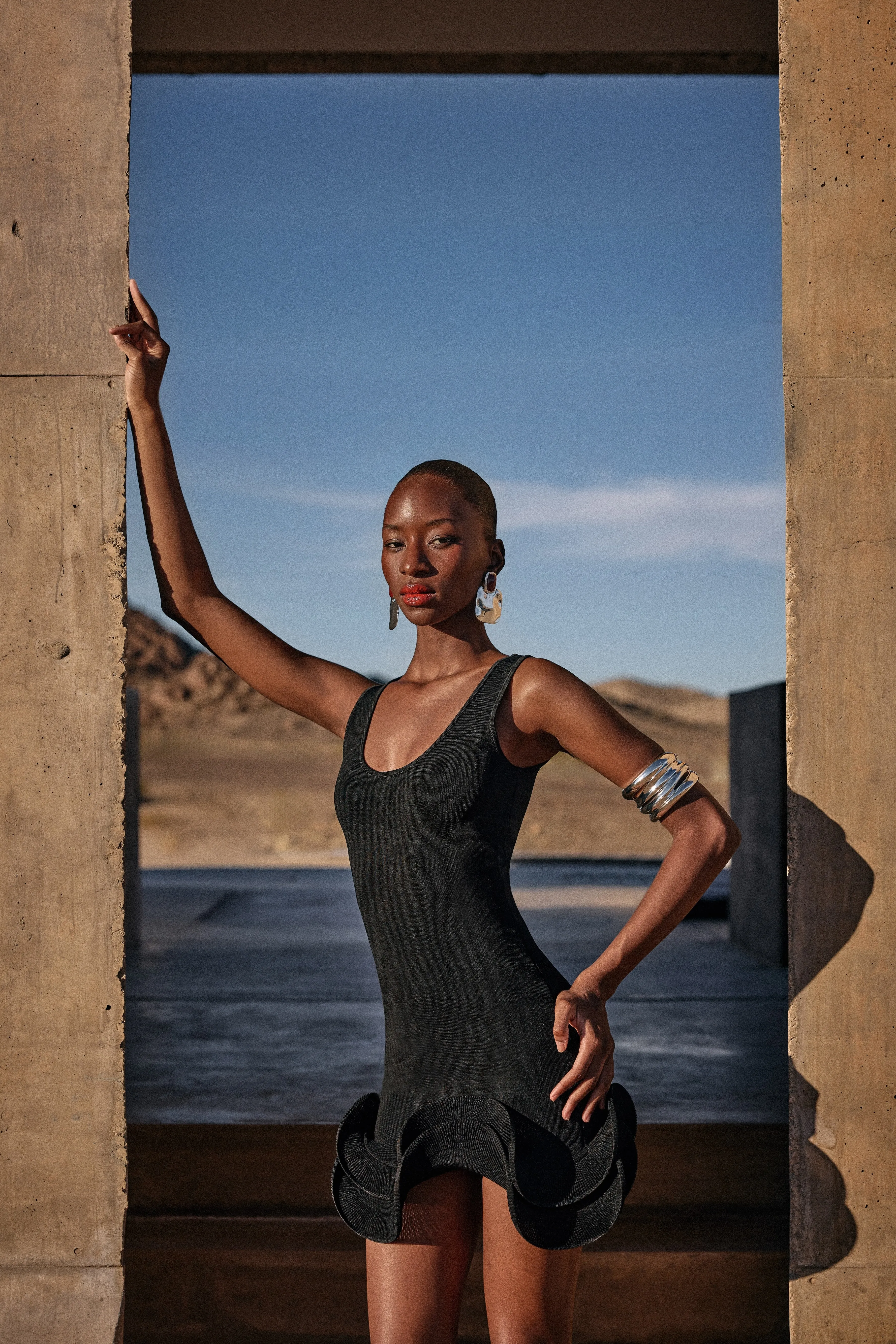 Double Ruffle Hem Mini Dress (Black) sold by SAME product image thumbnail 2