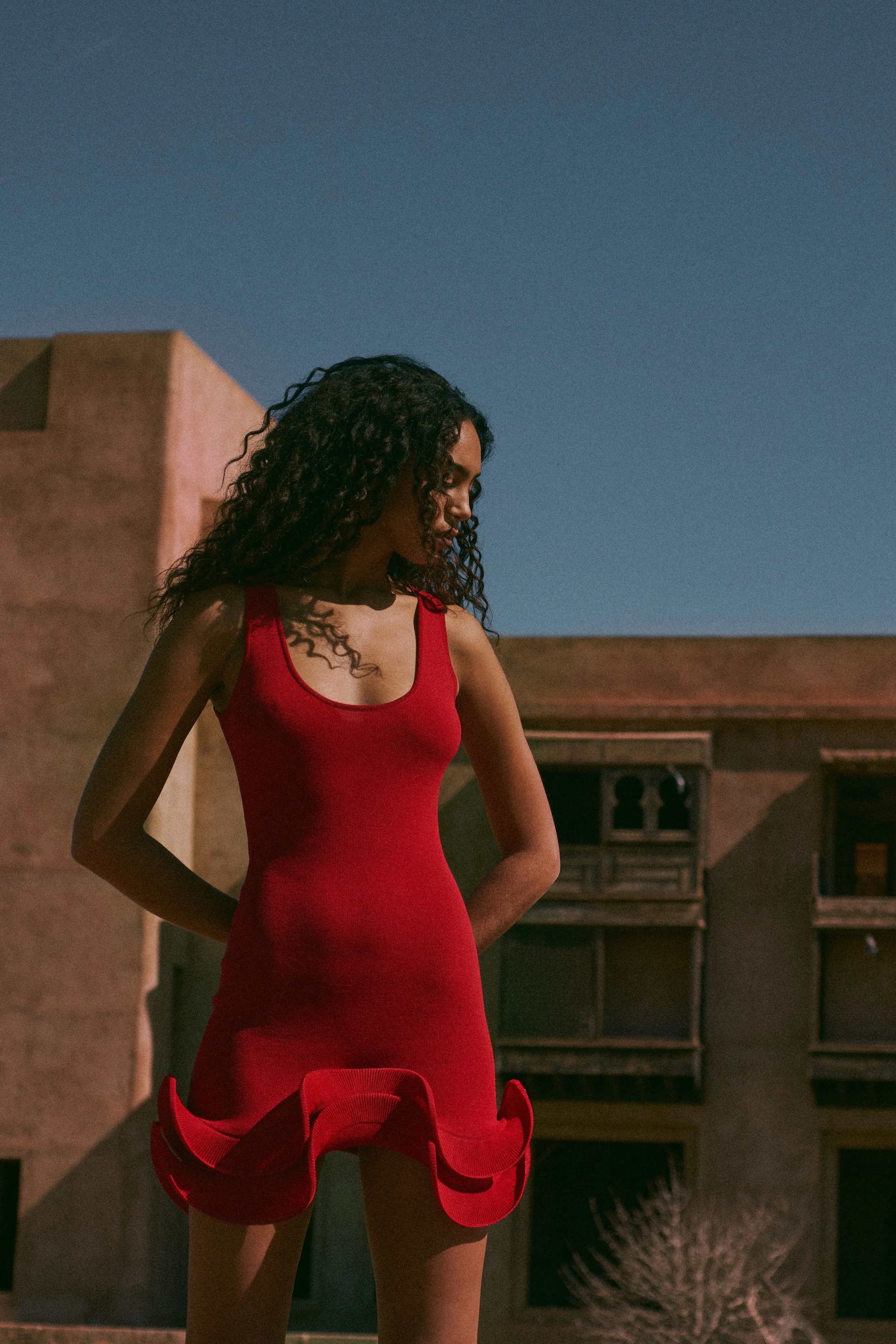 Double Ruffle Hem Mini Dress (Red) sold by SAME product image thumbnail 3