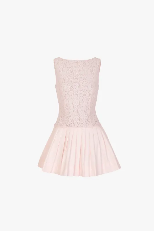 Lace Poplin Mini Dress (Pale Pink) made by SAME