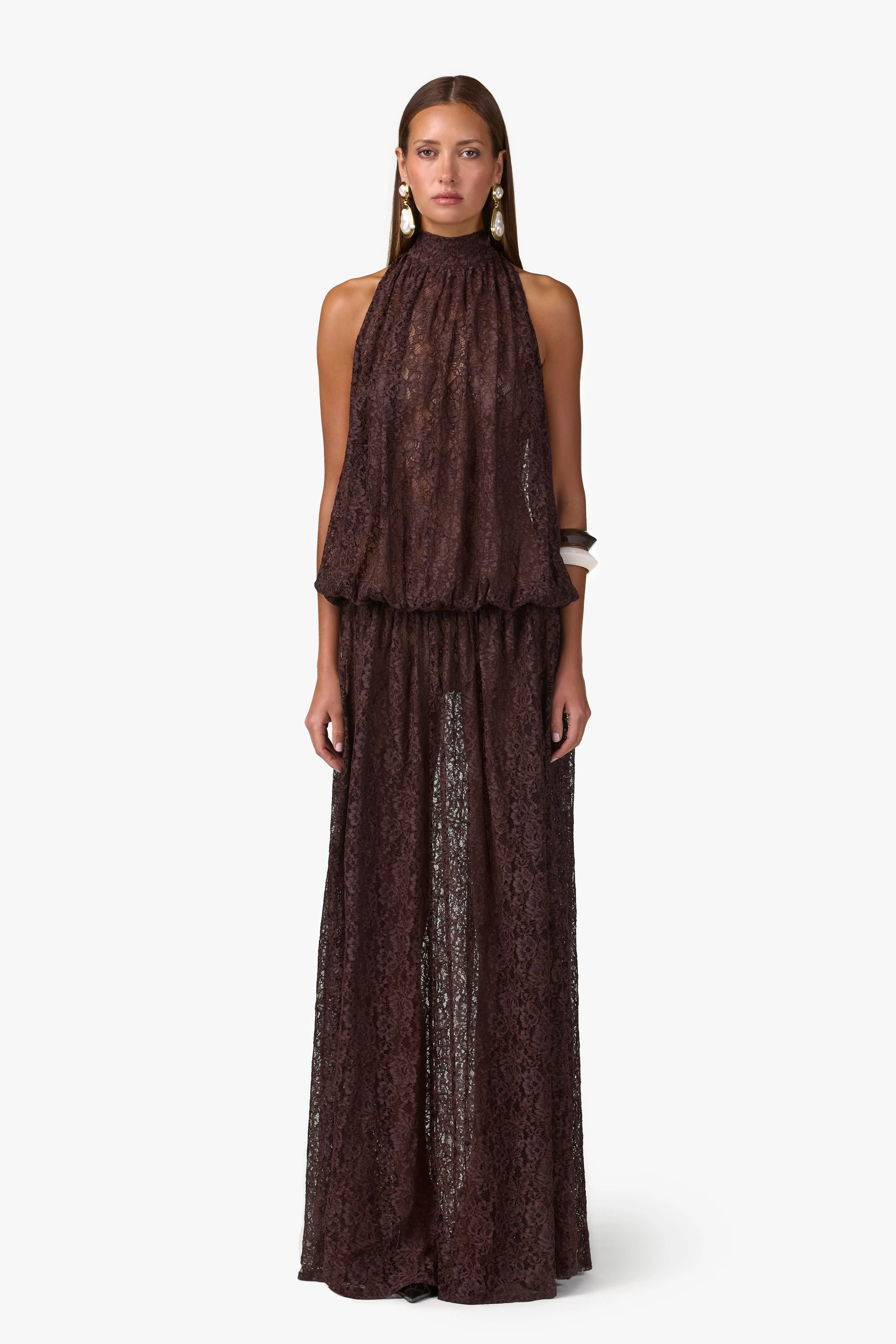 Drop Waist Lace Gown (Chocolate Brown) sold by SAME