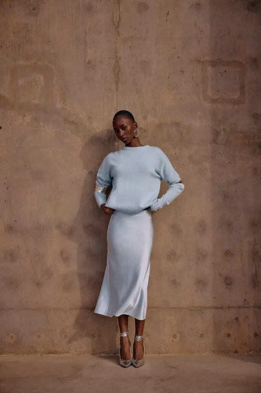 Silk Midi Skirt (Pale Blue) made by SAME