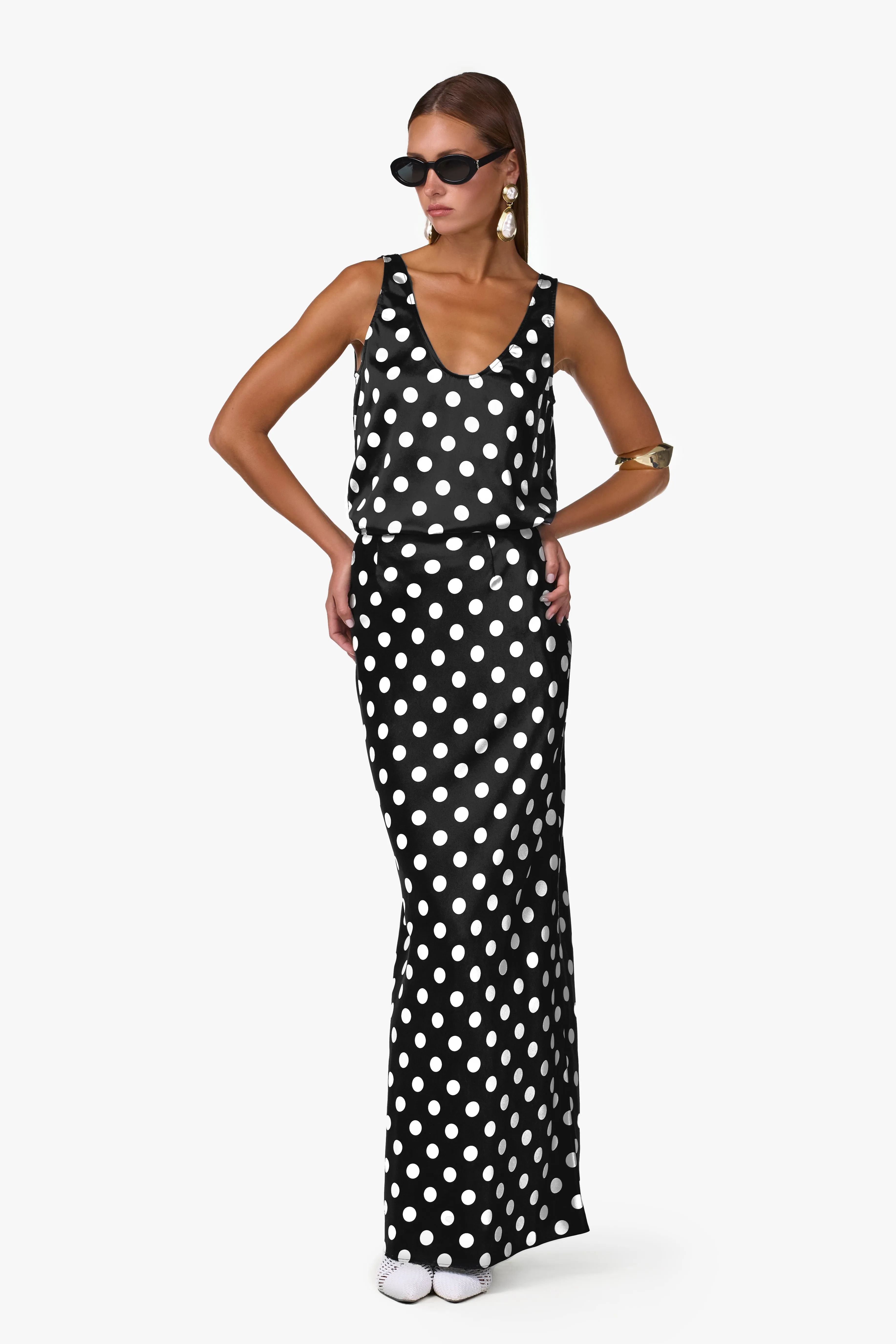Silk Maxi Skirt (Black Polka Dot) sold by SAME