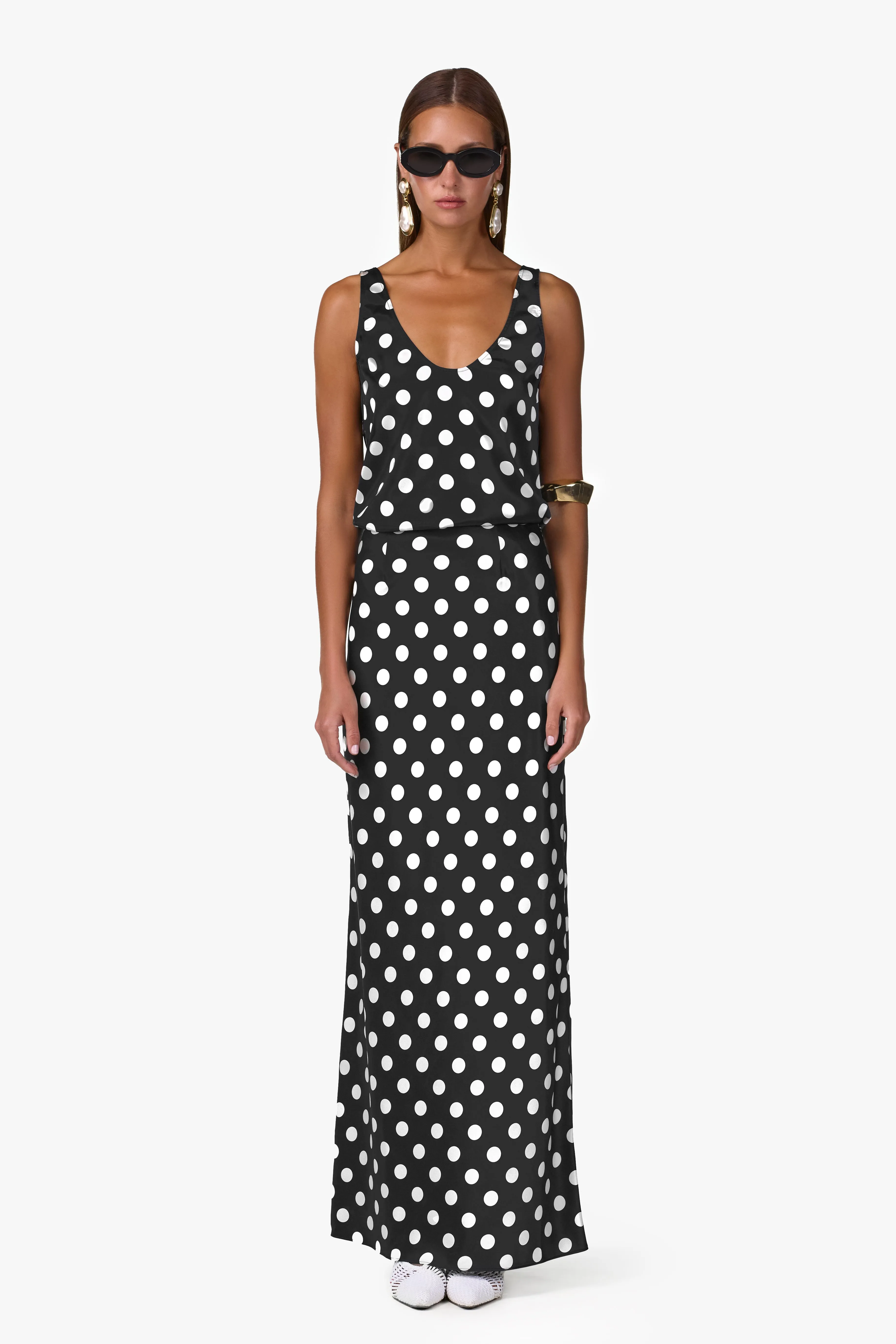 Silk Maxi Skirt (Black Polka Dot) sold by SAME product image thumbnail 4