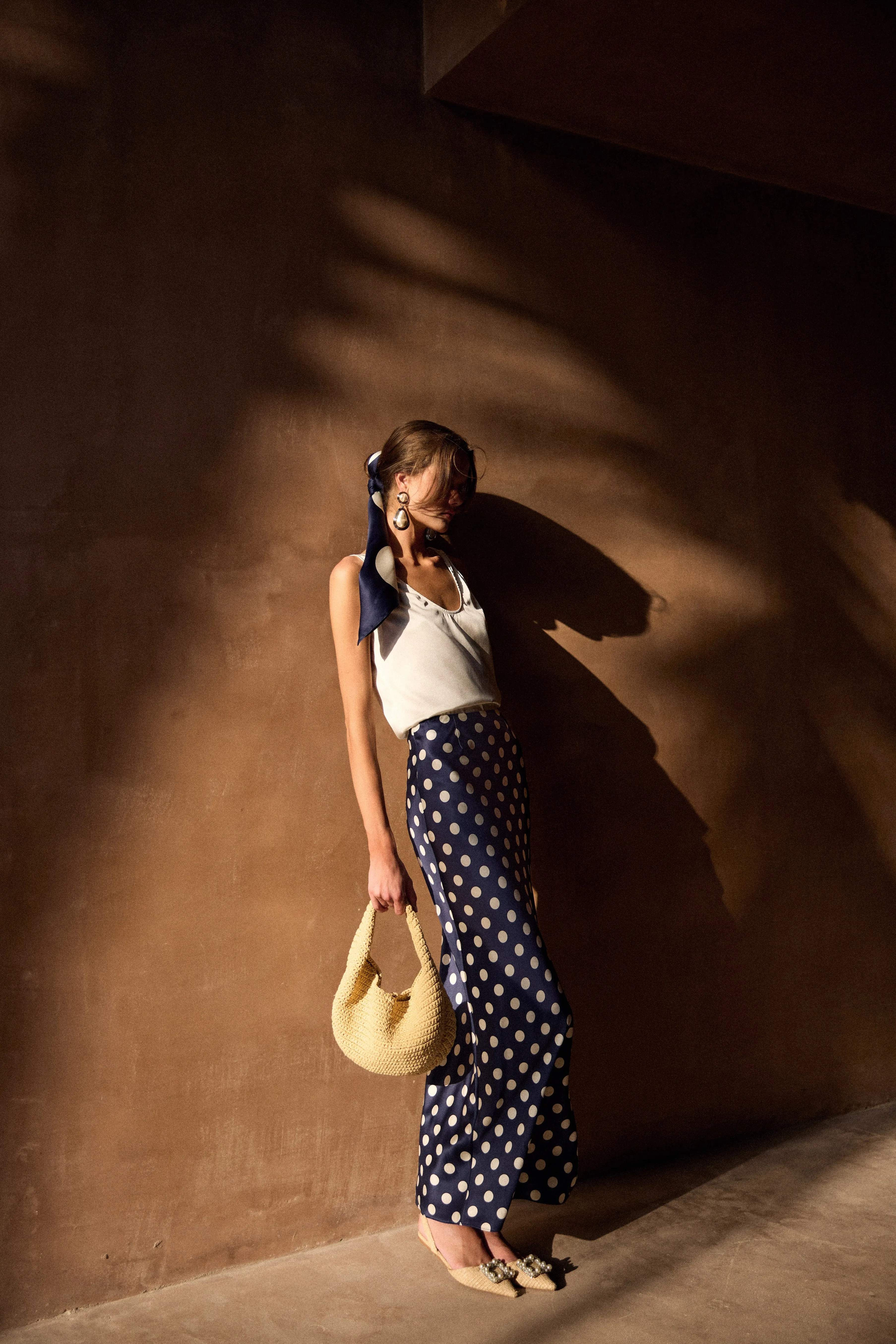 Silk Maxi Skirt (Navy Polka Dot) sold by SAME product image thumbnail 3