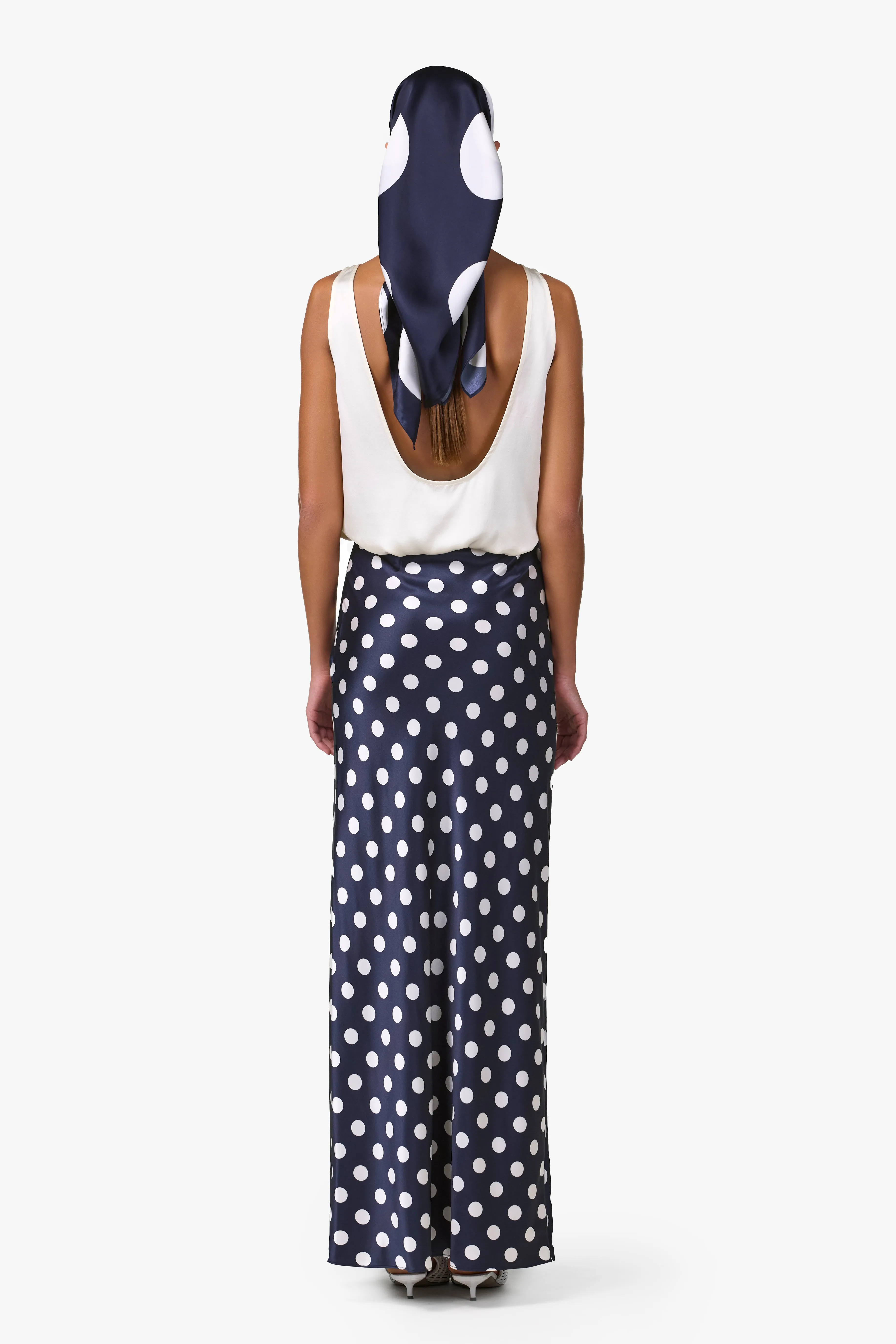 Silk Maxi Skirt (Navy Polka Dot) sold by SAME product image thumbnail 5