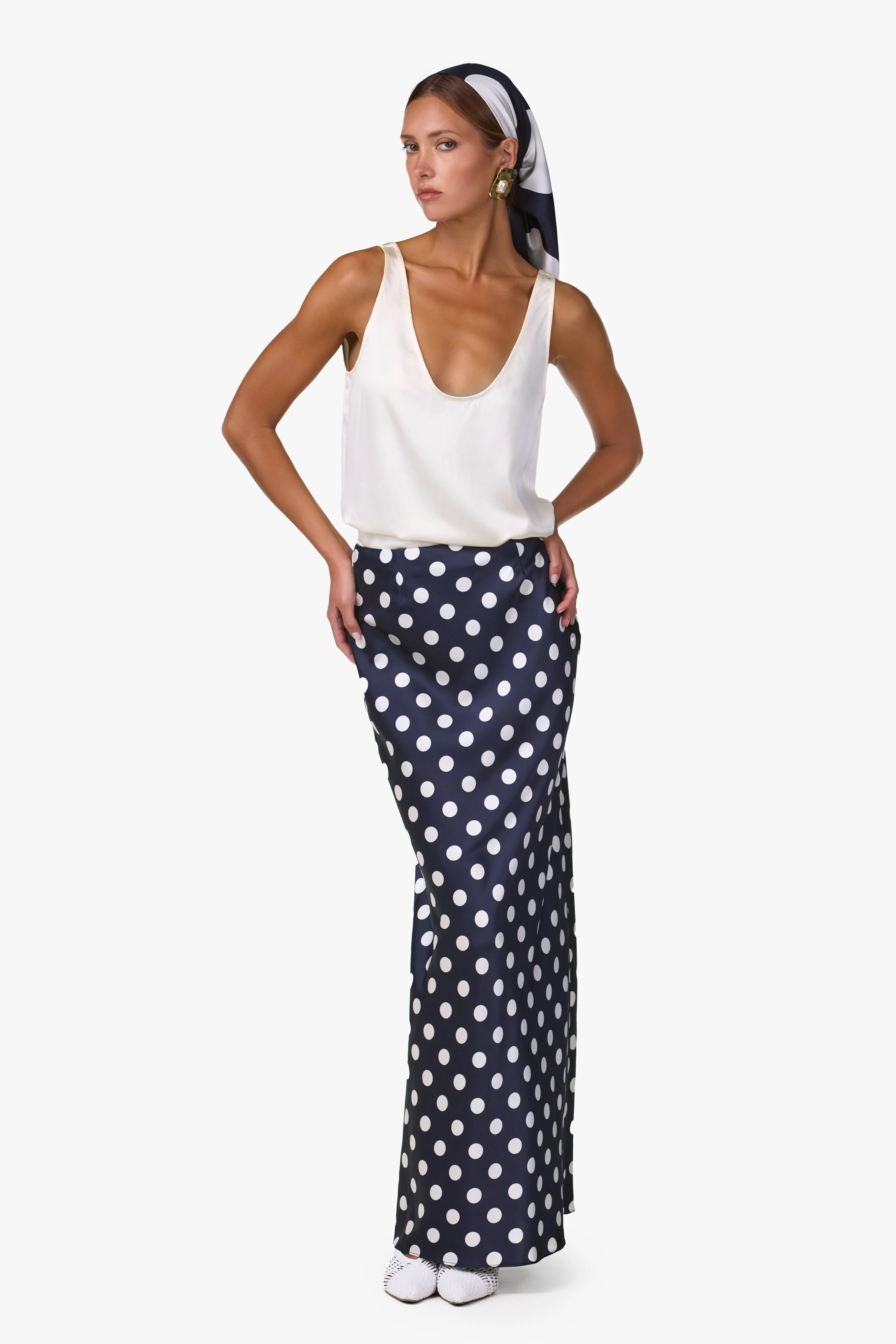 Silk Maxi Skirt (Navy Polka Dot) sold by SAME product image thumbnail 4