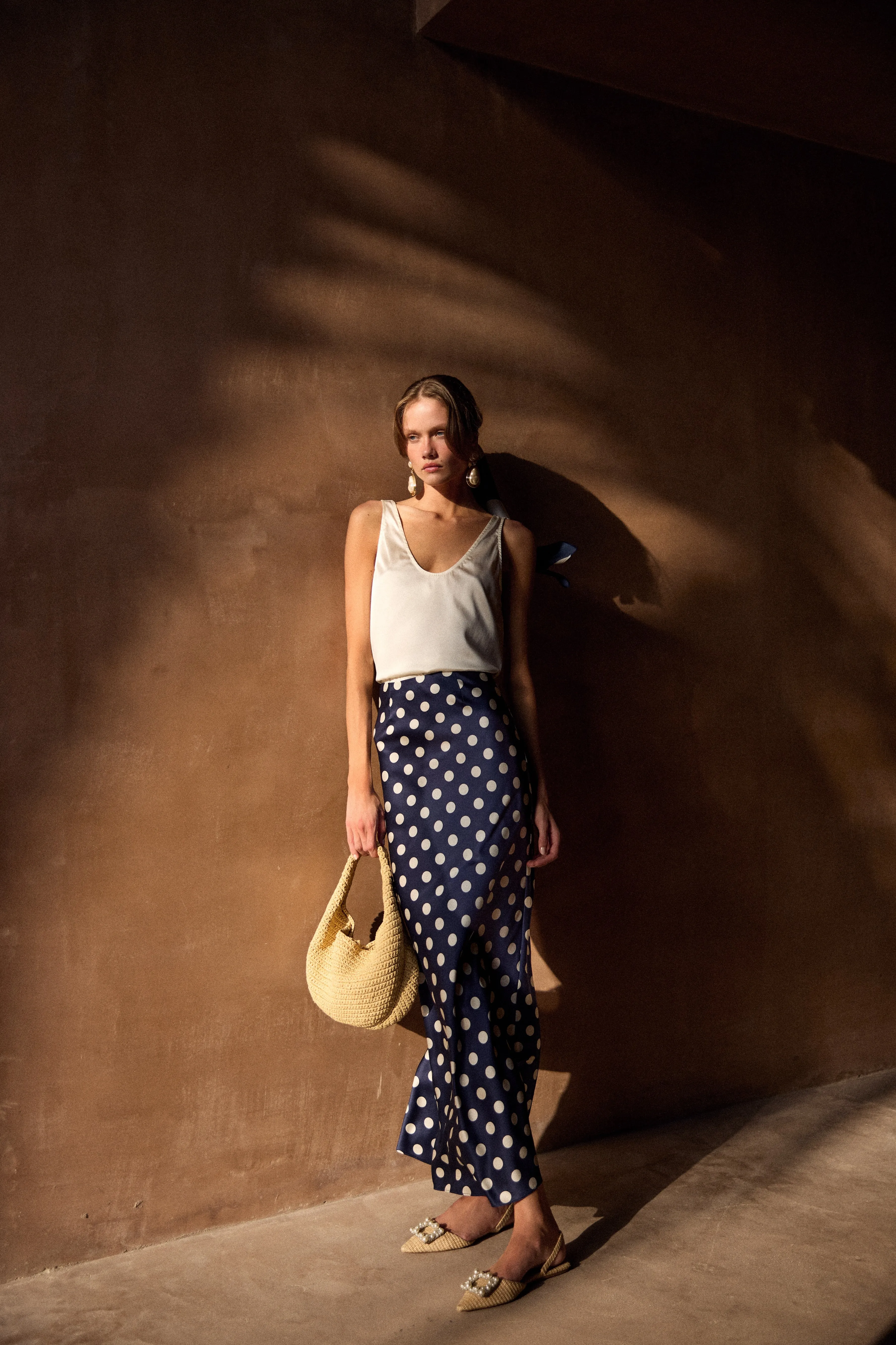 Silk Maxi Skirt (Navy Polka Dot) sold by SAME product image thumbnail 2