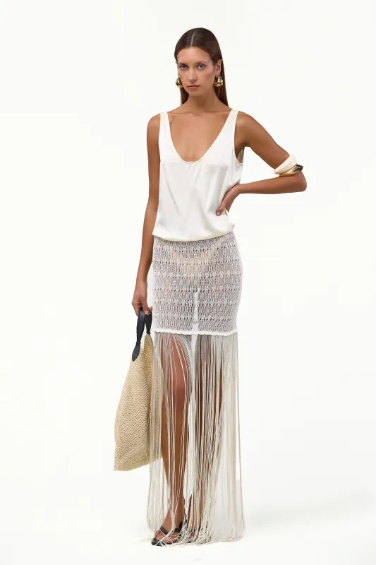 Fringe Knit Maxi Skirt (Cream) made by SAME