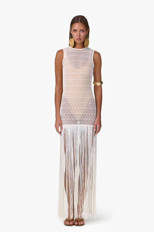 Fringe Knit Maxi Dress (Cream) made by SAME