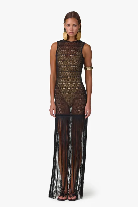 Fringe Knit Maxi Dress (Black) made by SAME