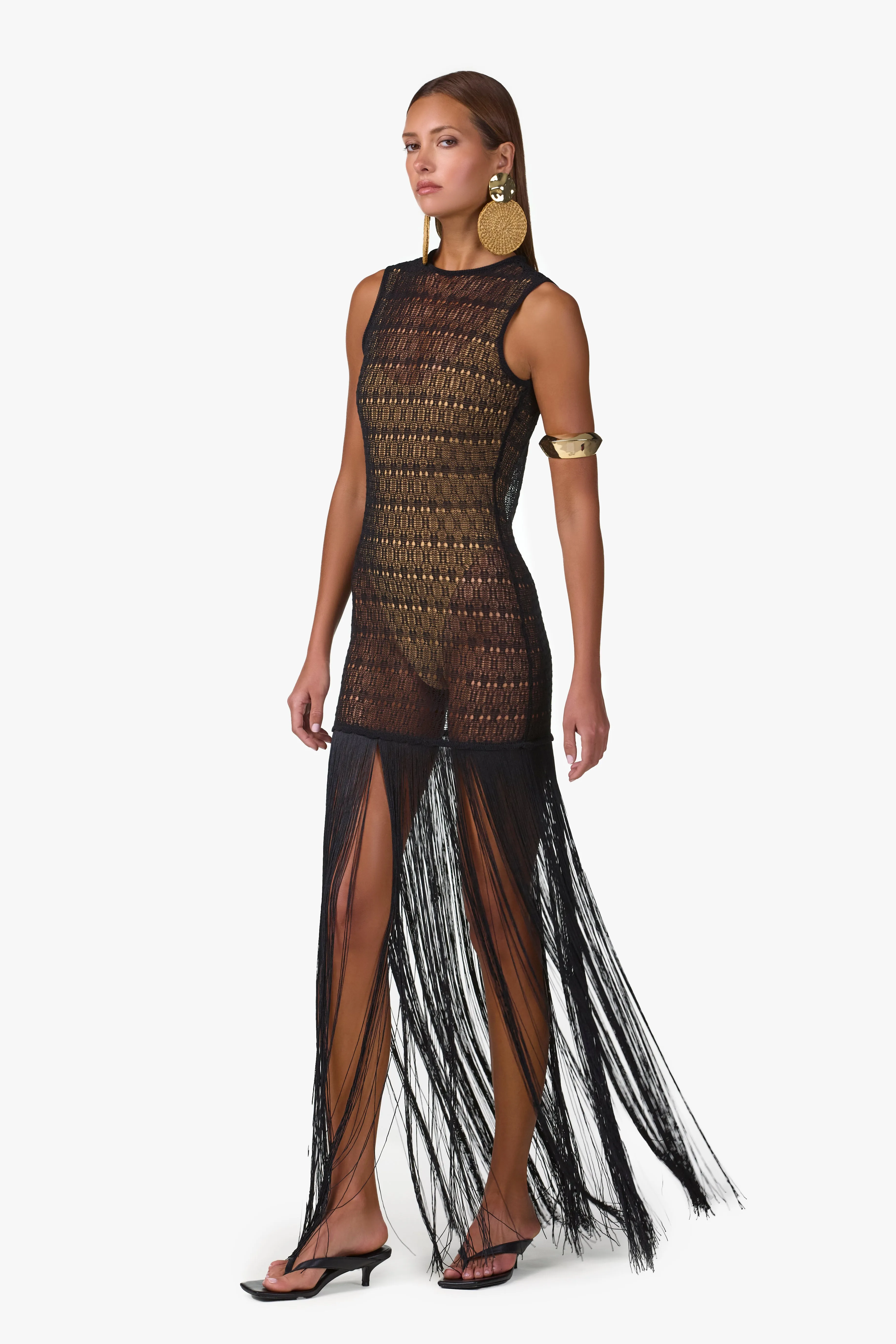 Fringe Knit Maxi Dress (Black) sold by SAME product image thumbnail 3
