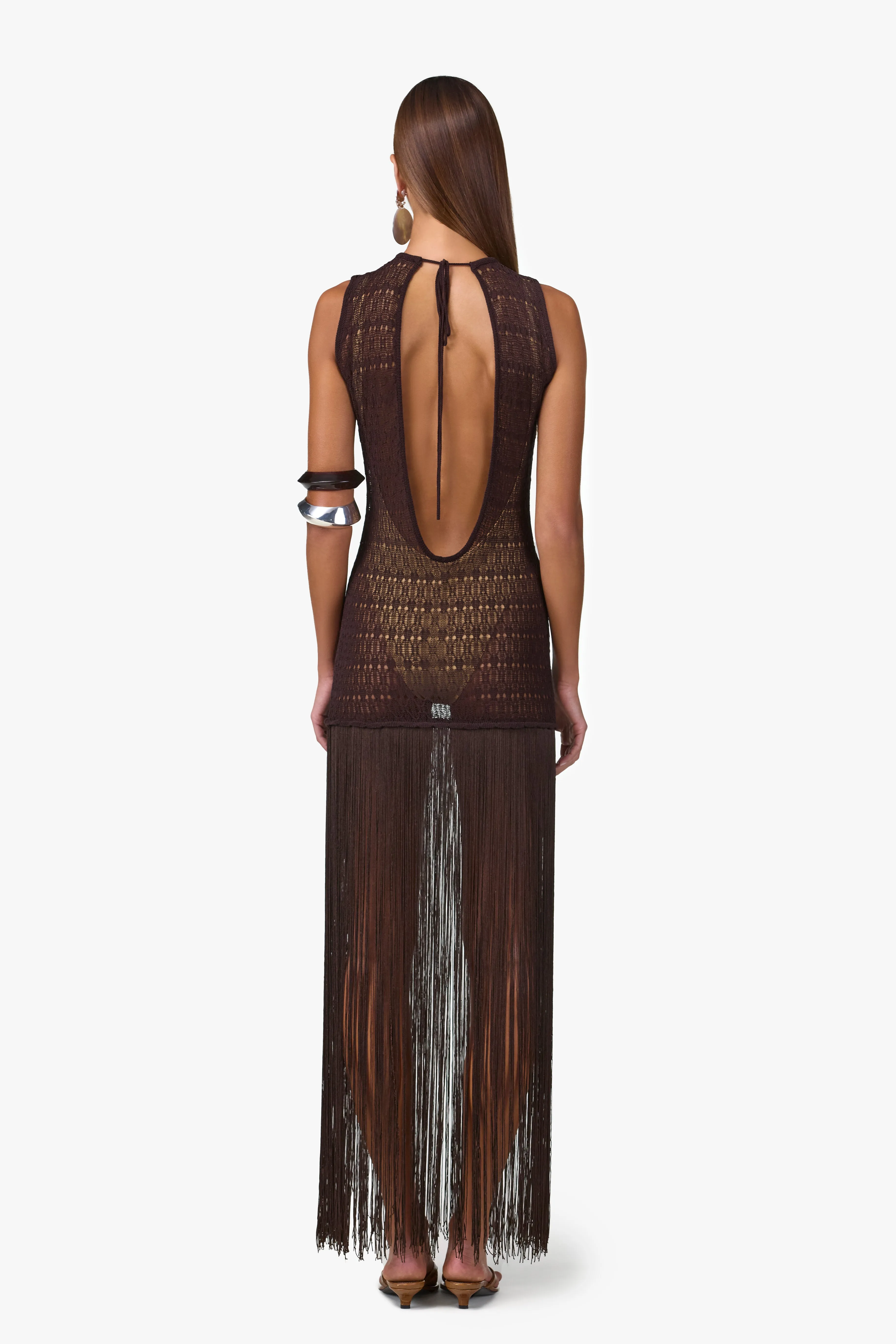 Fringe Knit Maxi Dress (Chocolate Brown) sold by SAME product image thumbnail 4