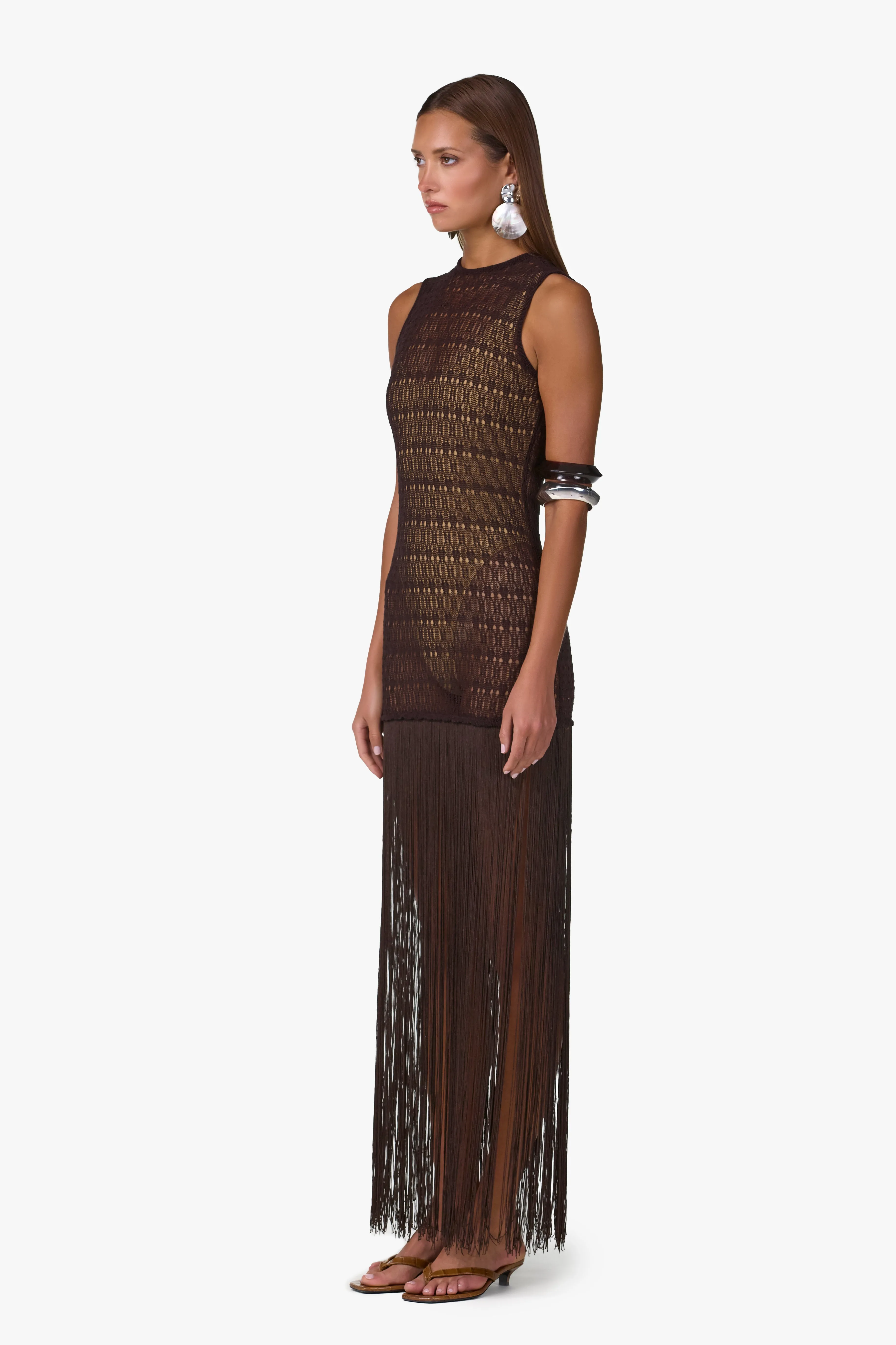 Fringe Knit Maxi Dress (Chocolate Brown) sold by SAME product image thumbnail 3
