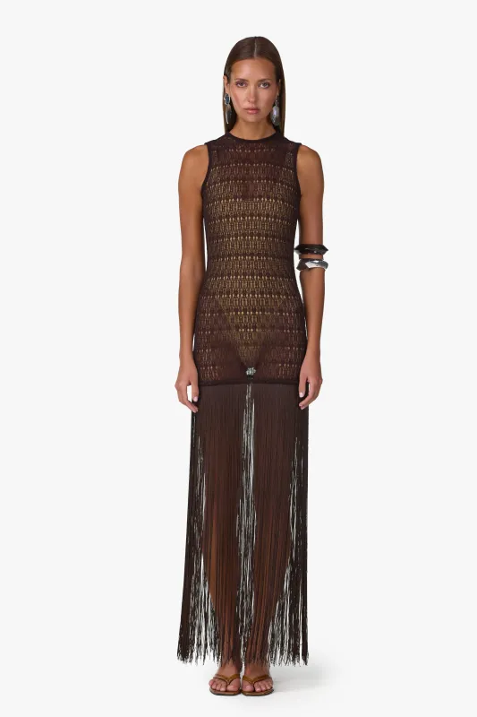 Fringe Knit Maxi Dress (Chocolate Brown) made by SAME