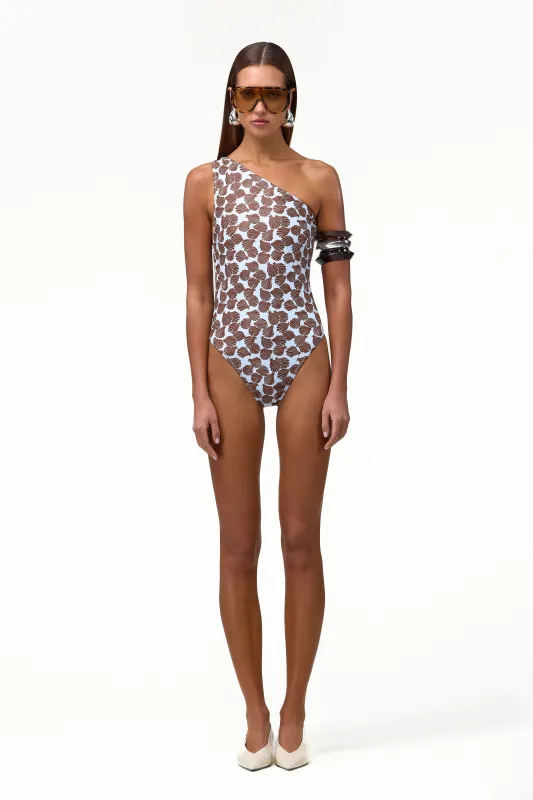 One Shoulder One Piece (Palm Beach Shell Blue/Brown) made by SAME