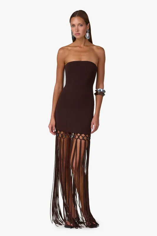 Strapless Beaded Fringe Dress (Chocolate Brown) made by SAME