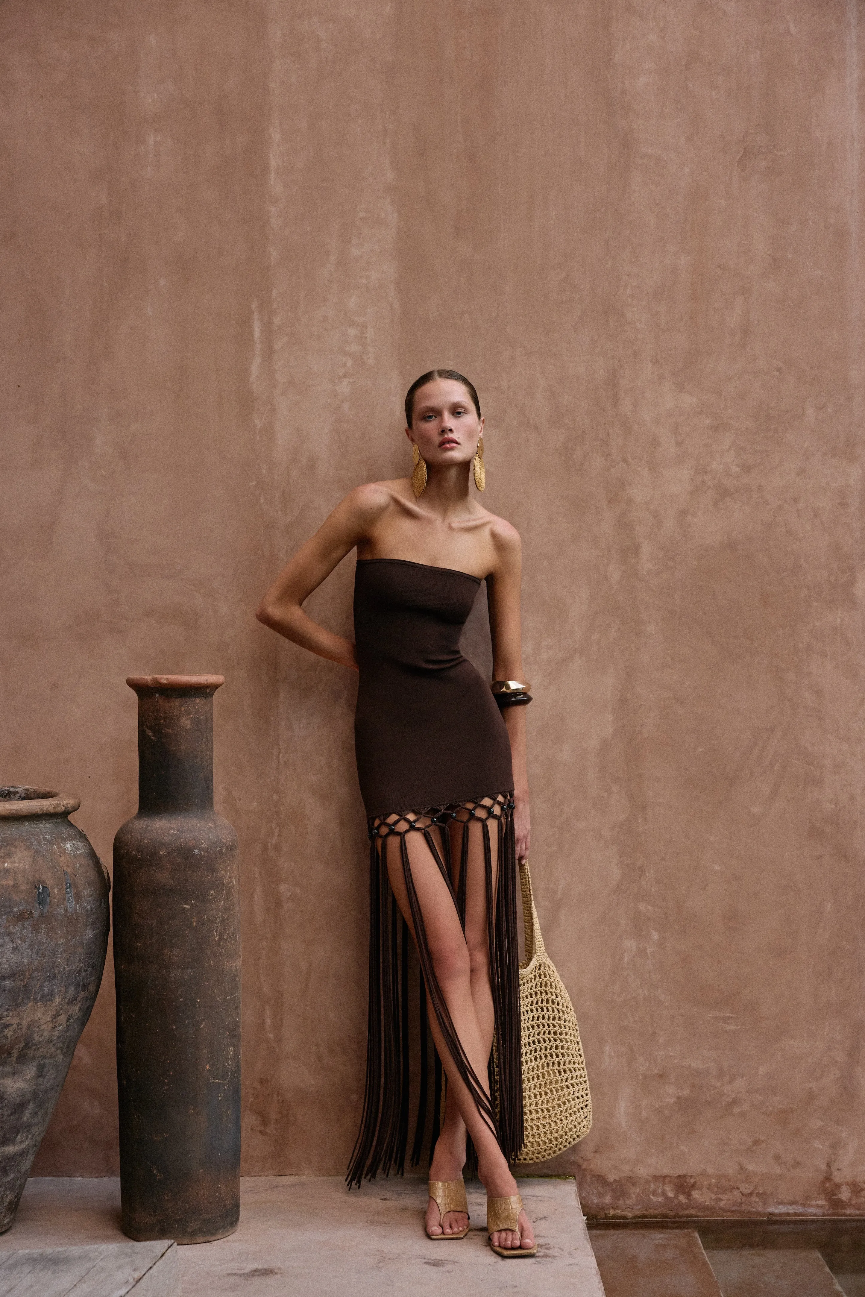 Strapless Beaded Fringe Dress (Chocolate Brown) sold by SAME product image thumbnail 5