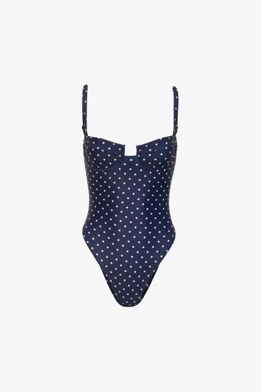 Bustier One Piece (Navy Cream Polka Dot) made by SAME