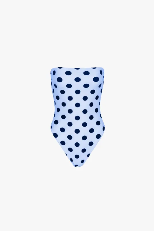 Strapless One Piece (Ice Blue Navy Polka Dot) made by SAME