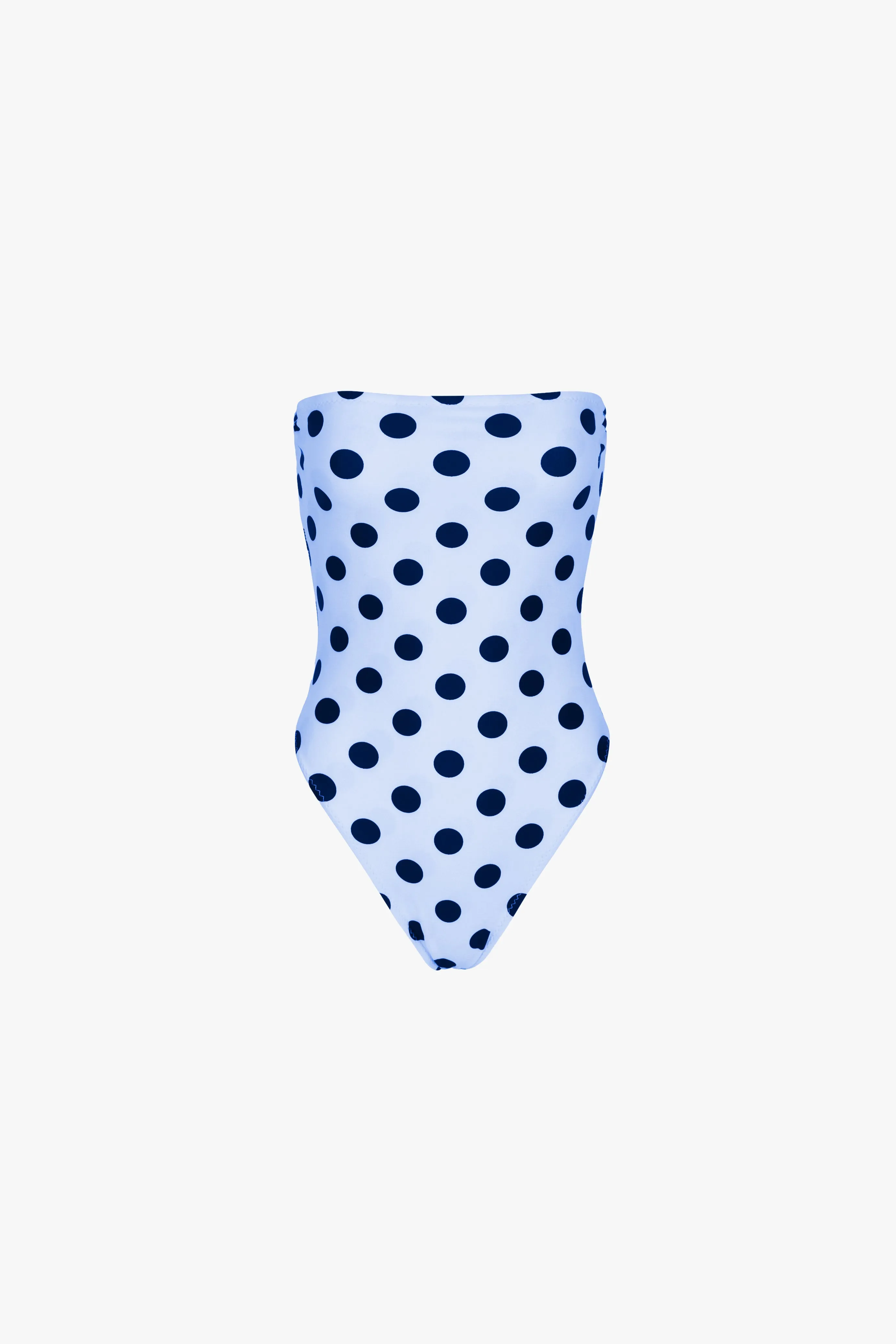 Strapless One Piece (Ice Blue Navy Polka Dot) sold by SAME