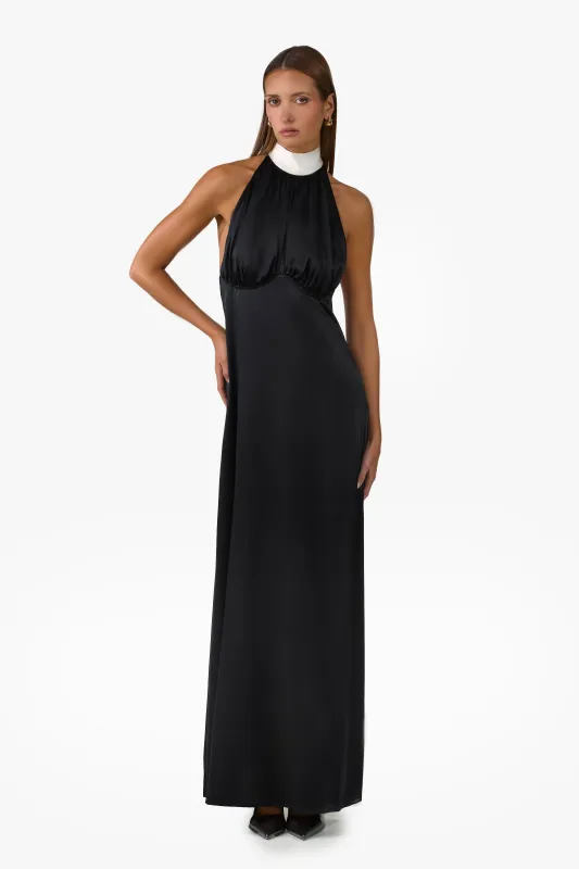 Contrast Tie Neck Gown (Black) made by SAME