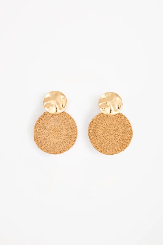 Rattan Disc Earring (Gold/Rattan) made by SAME
