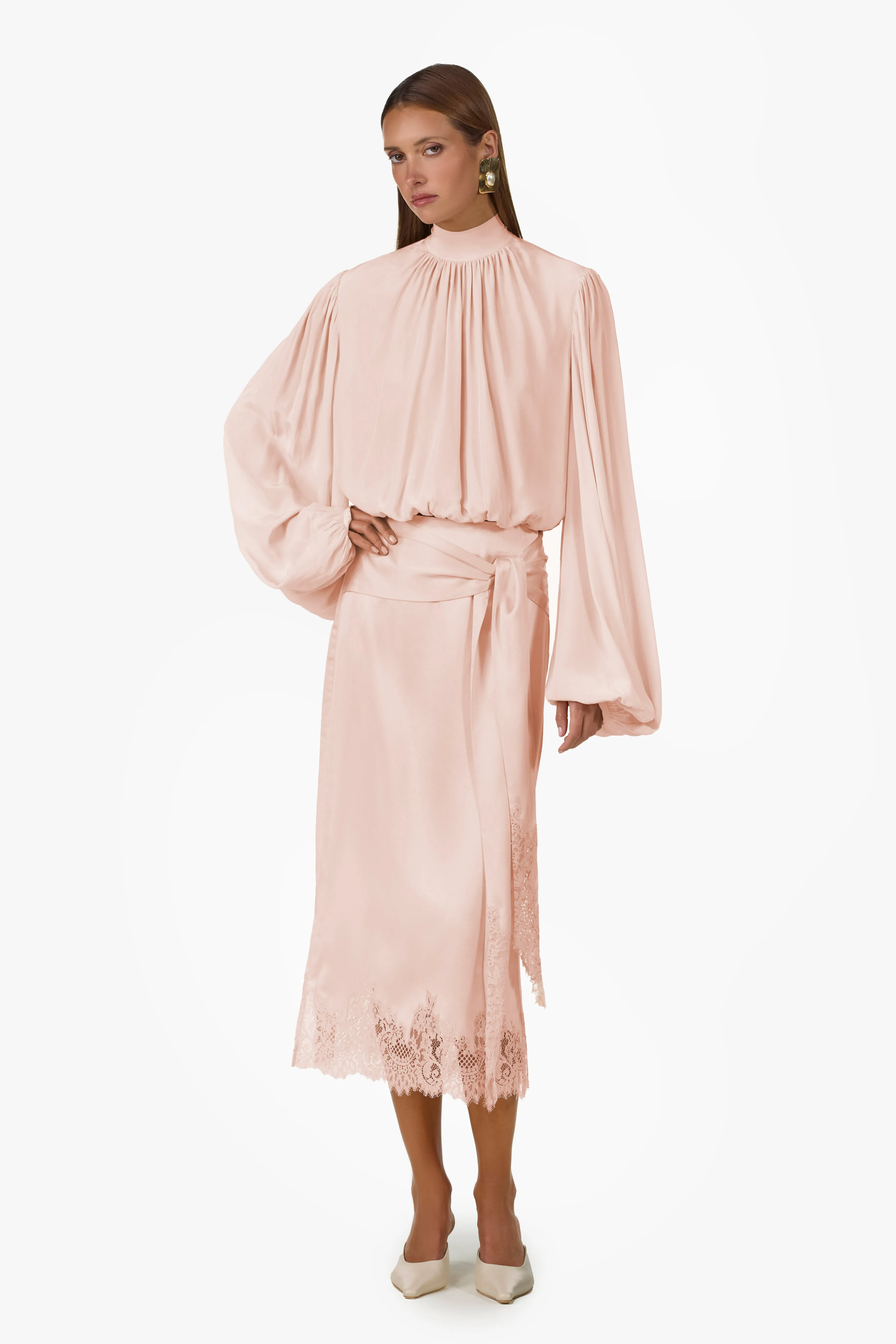 Lace Silk Midi Skirt (Rose Clay) sold by SAME product image thumbnail 4