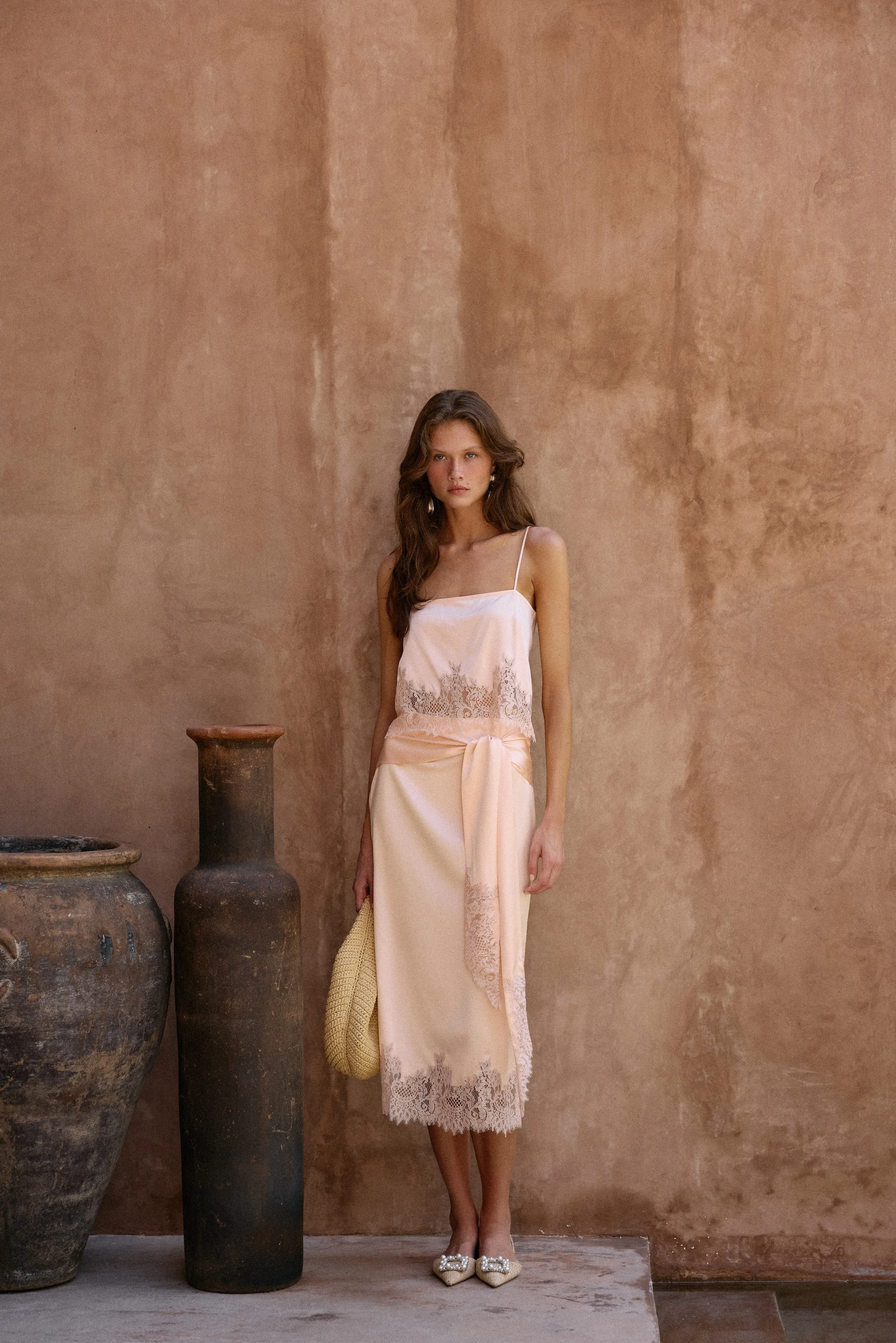 Lace Silk Midi Skirt (Rose Clay) sold by SAME product image thumbnail 2