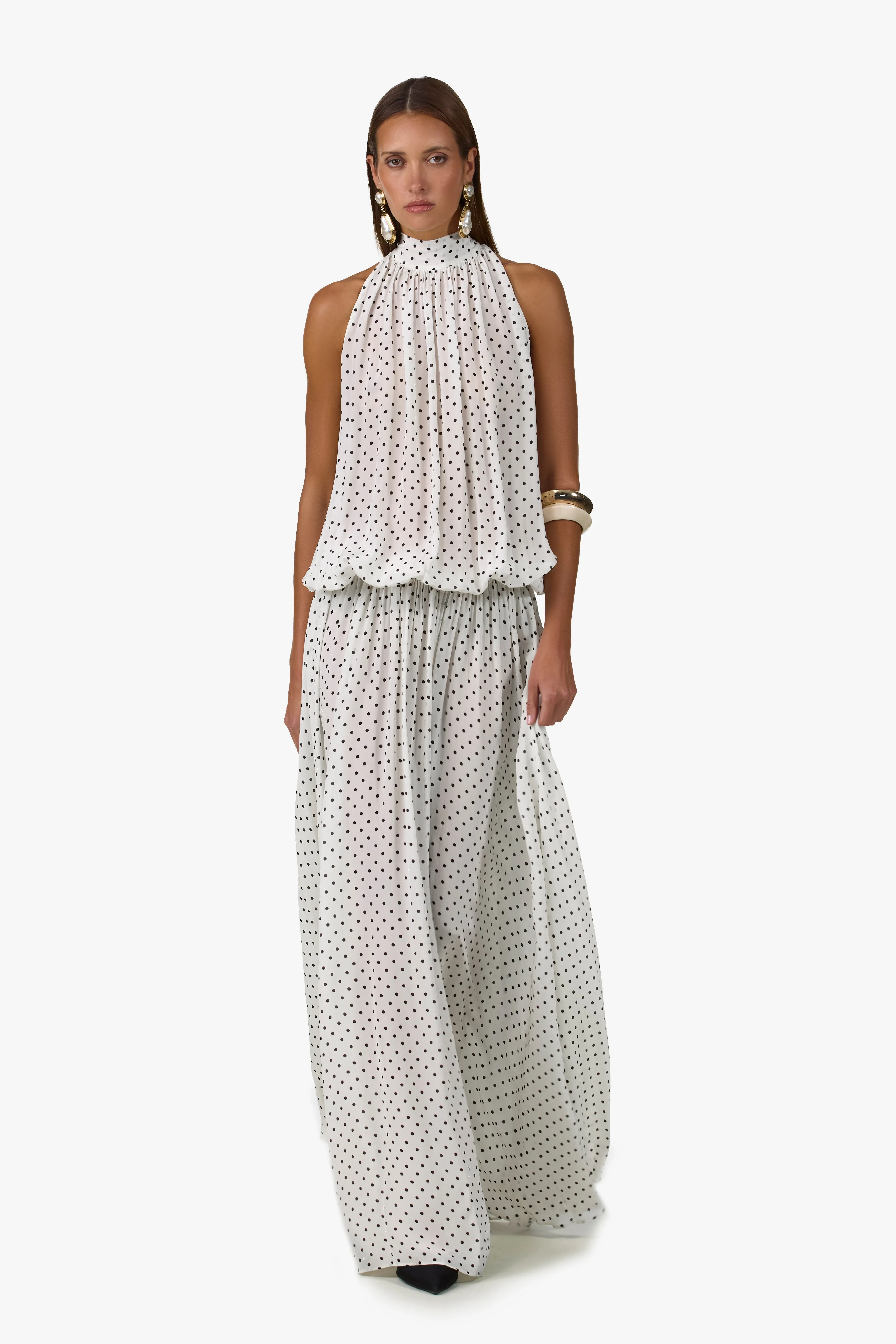 Drop Waist Chiffon Gown (Cream Polka Dot) sold by SAME product image thumbnail 3