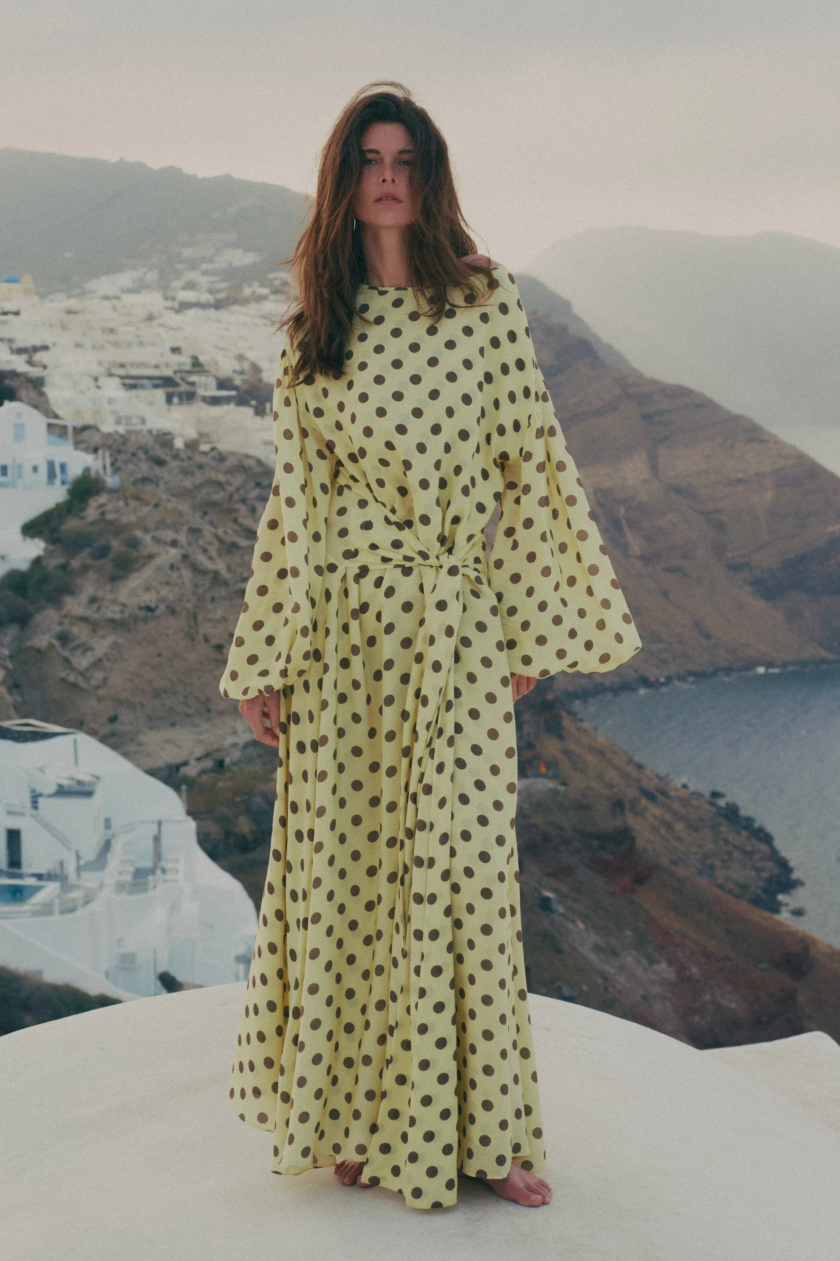 Draped Tie Chiffon Gown (Butter Yellow Polka Dot) sold by SAME product image thumbnail 2