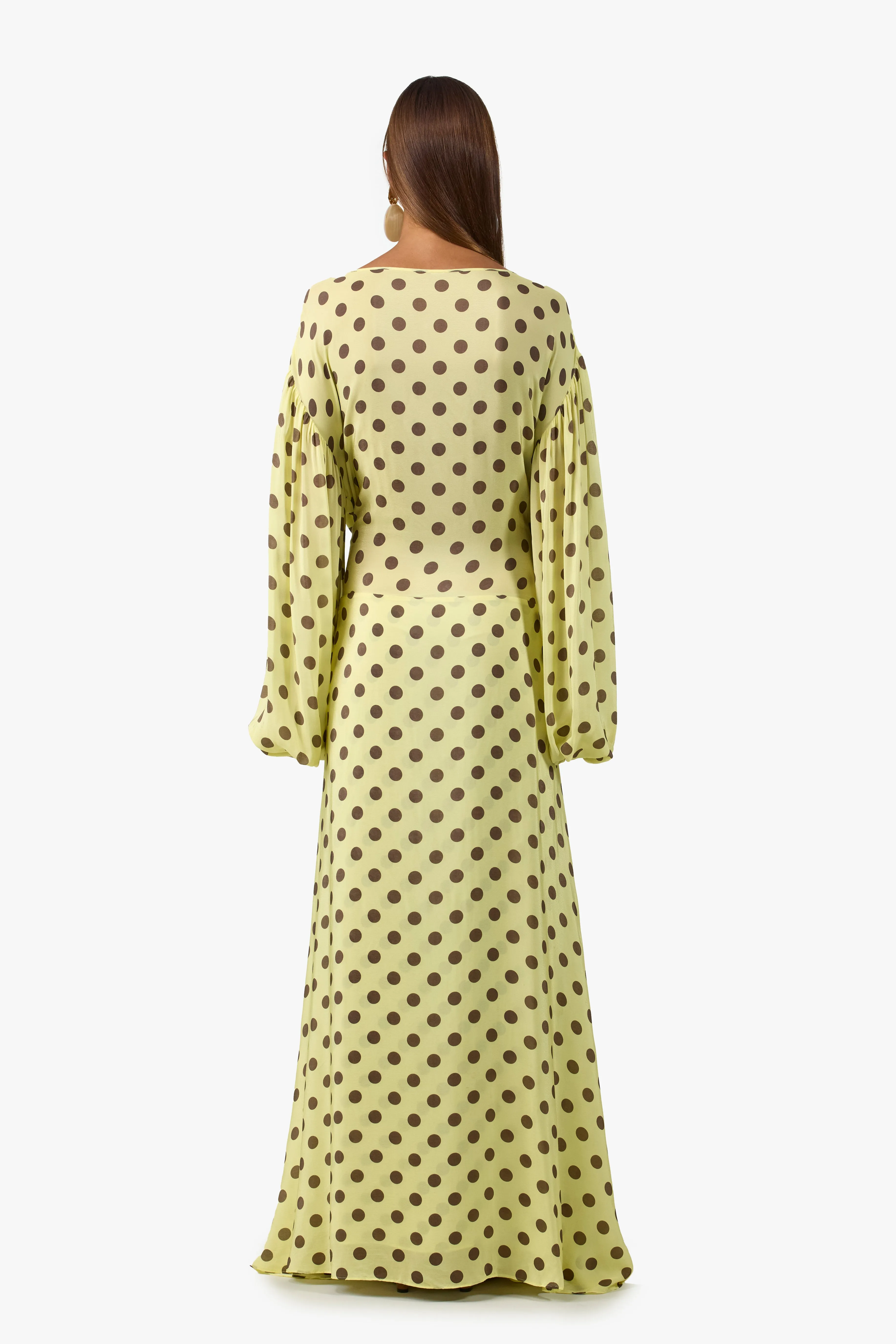 Draped Tie Chiffon Gown (Butter Yellow Polka Dot) sold by SAME product image thumbnail 3