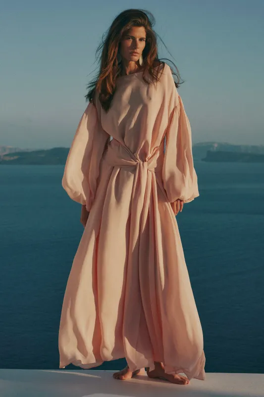 Draped Tie Chiffon Gown (Rose Clay) made by SAME